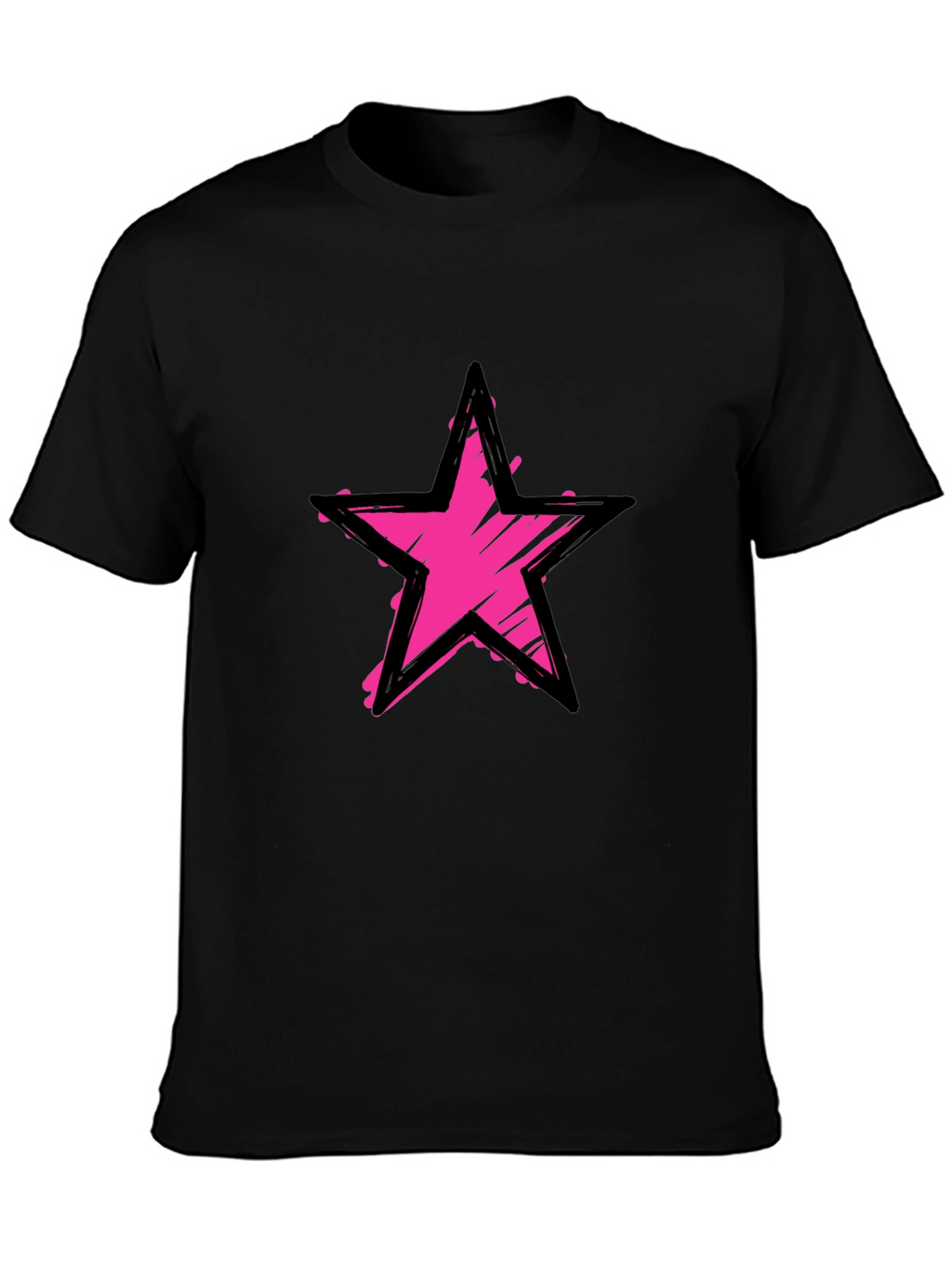 Distressed Pink Star Graphic Black T-Shirt