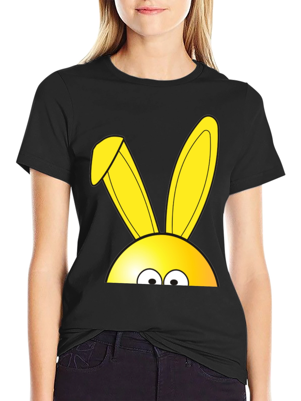 Easter Bunny Peeking T-Shirt - Black