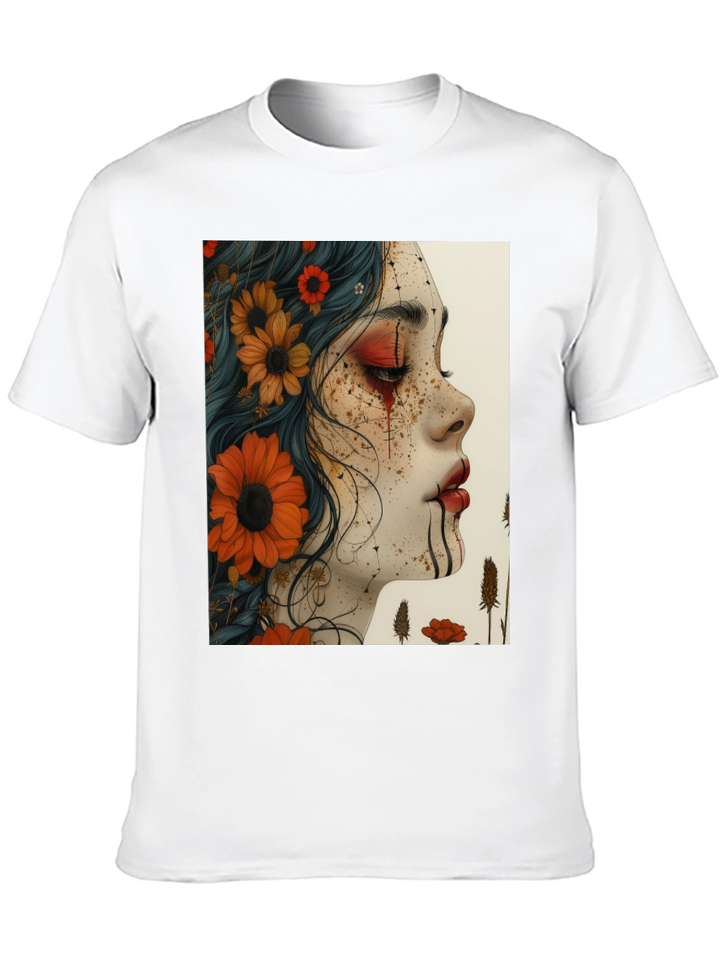 Floral Woman Graphic Black T-Shirt