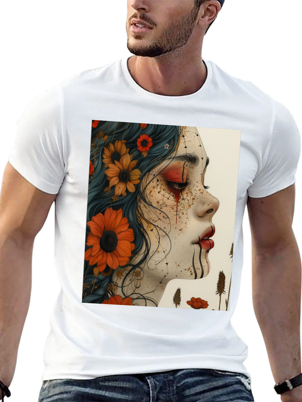 Floral Woman Graphic Black T-Shirt