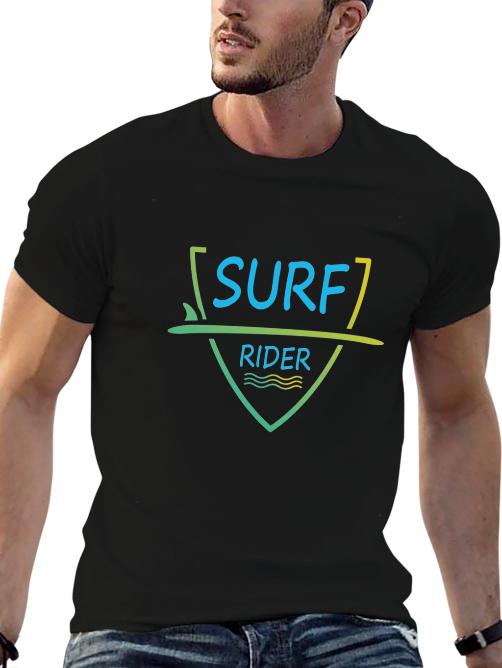 Surf Rider Graphic Tee - Black Cotton T-Shirt