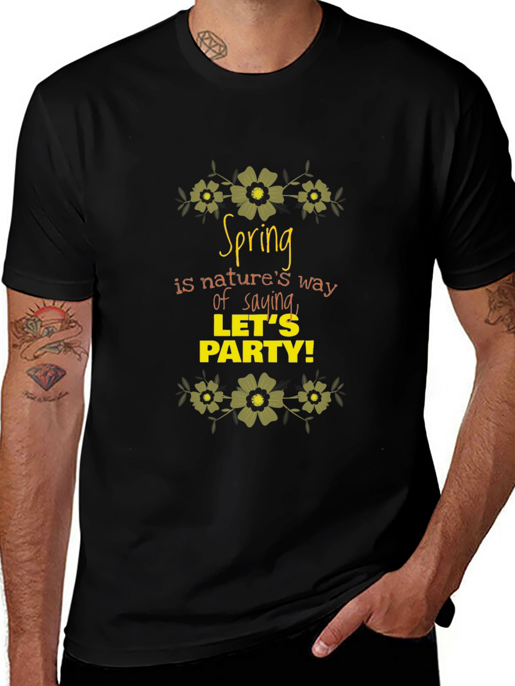 Spring Party Graphic Black T-Shirt