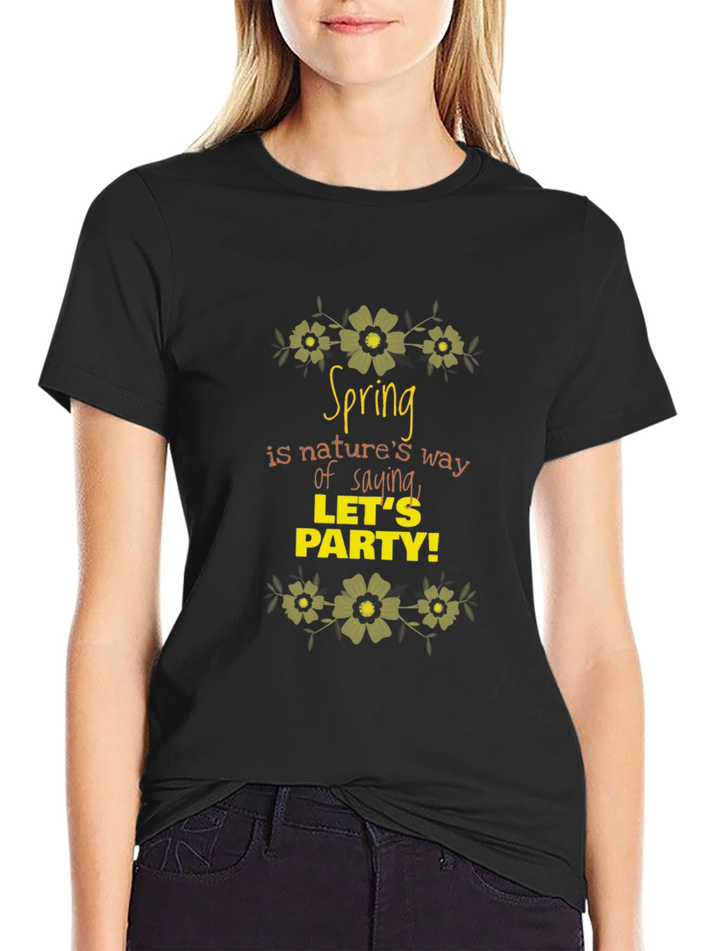 Spring Party Graphic Black T-Shirt