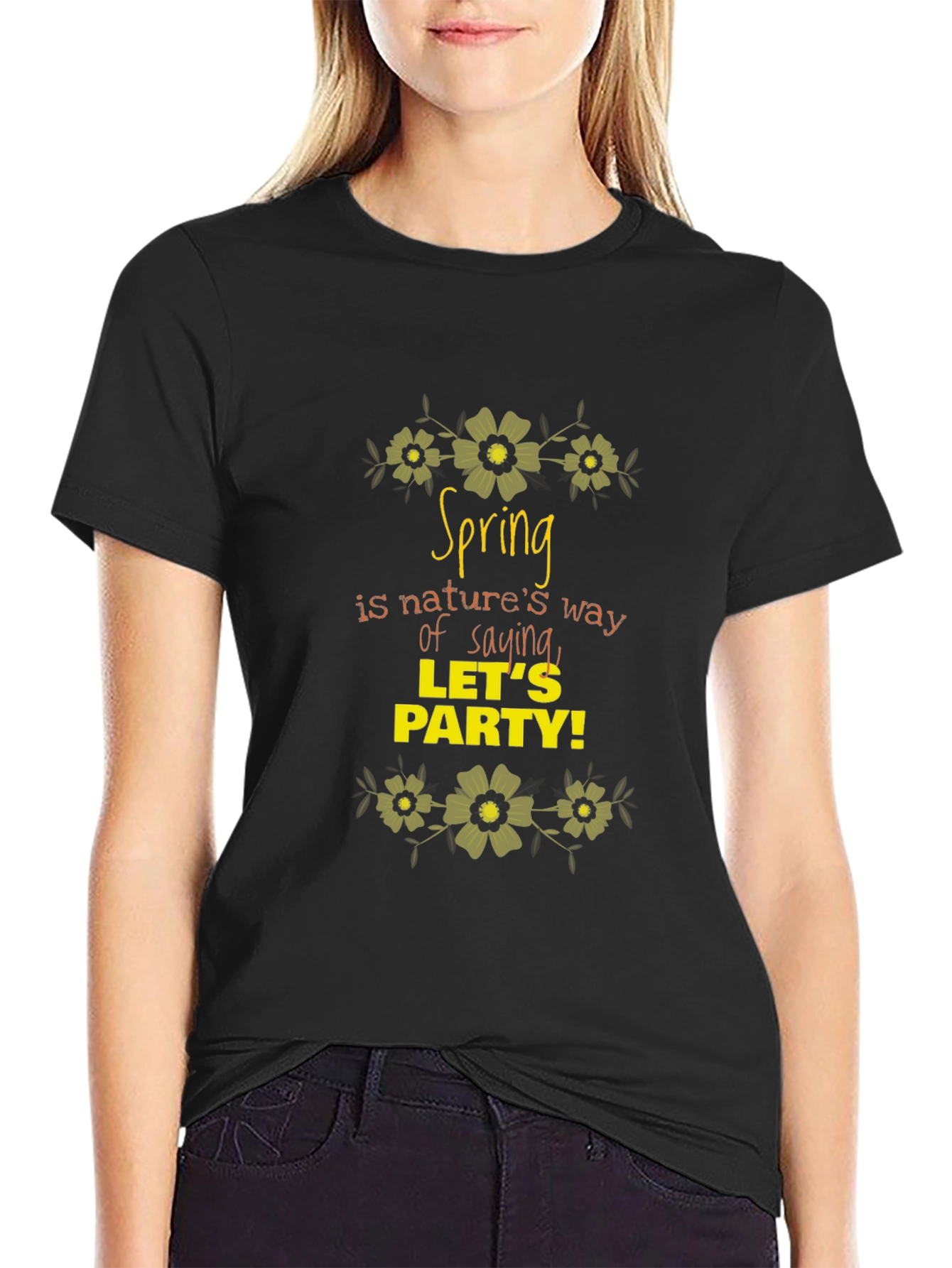 Spring Party Graphic Black T-Shirt