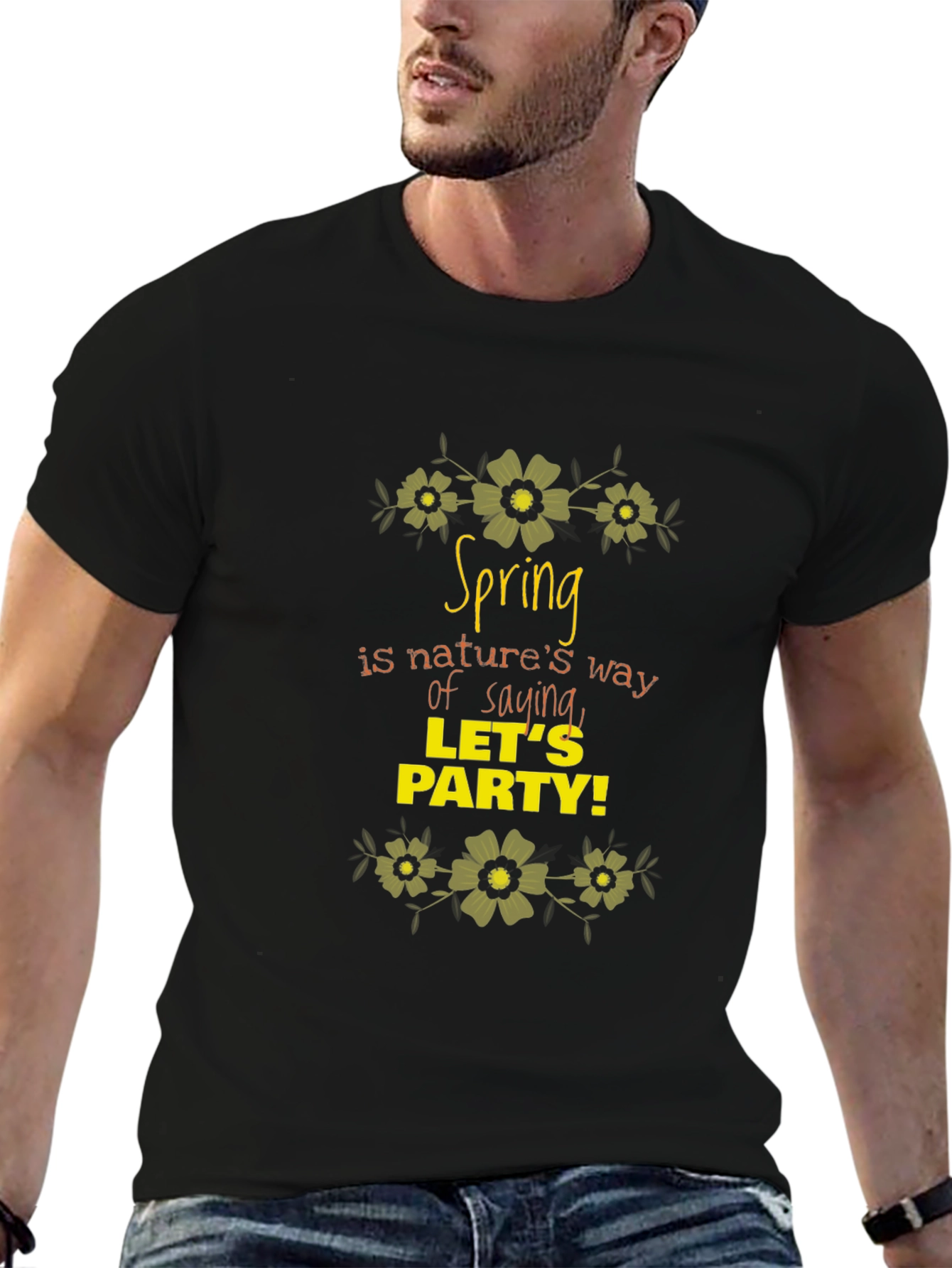 Spring Party Graphic Black T-Shirt