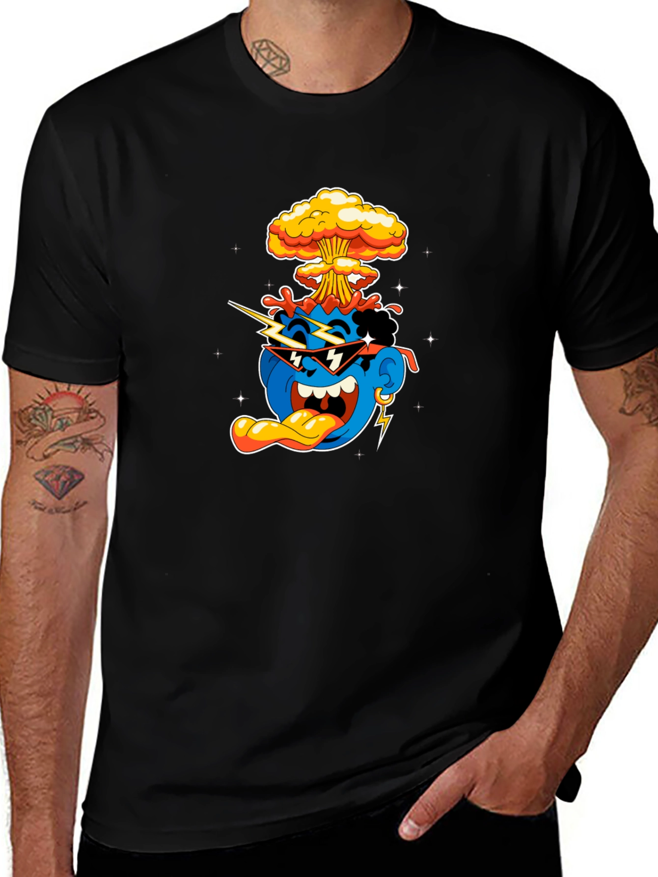Cool Cartoon Graphic T-Shirt - Black