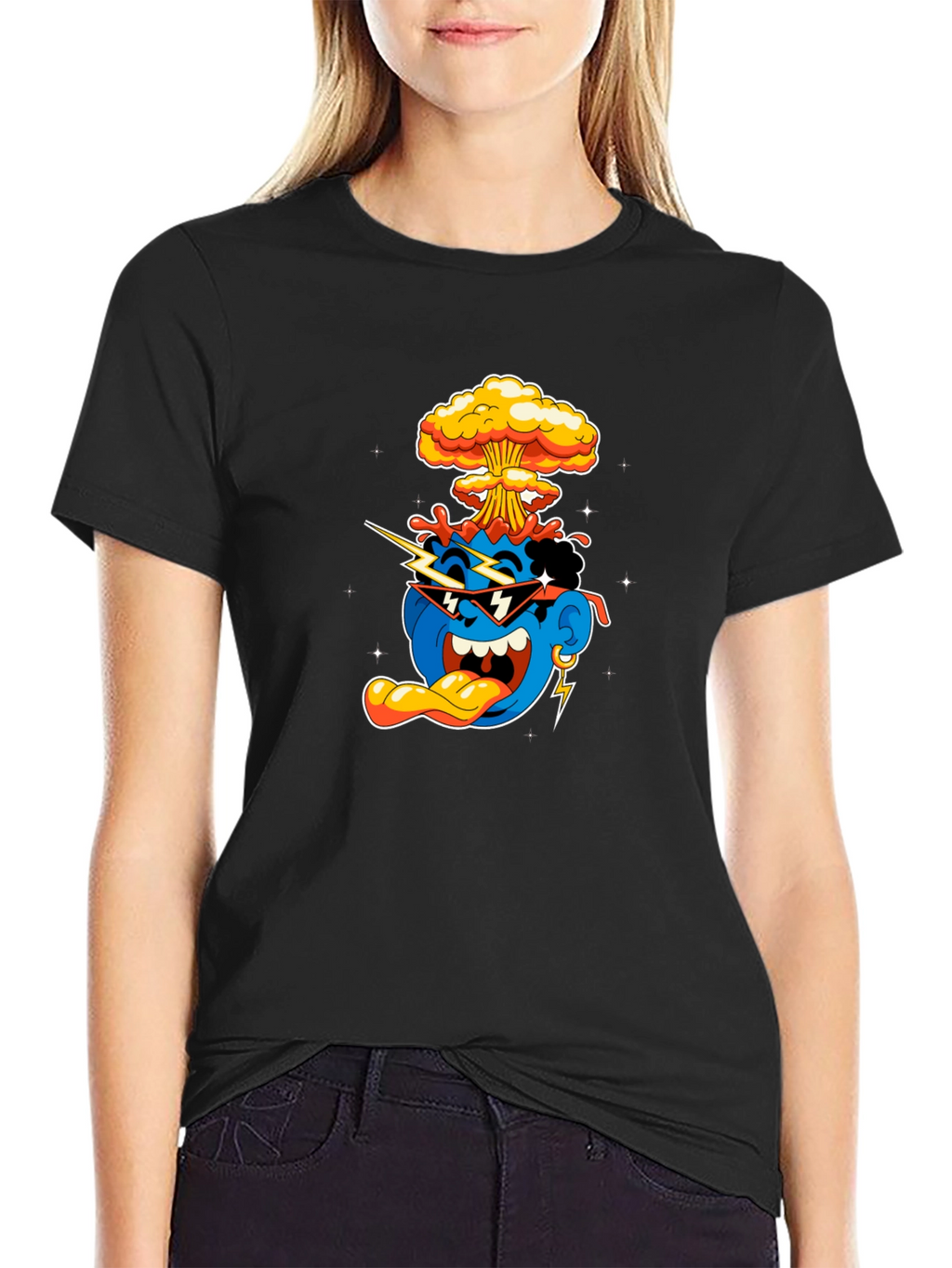 Cool Cartoon Graphic T-Shirt - Black