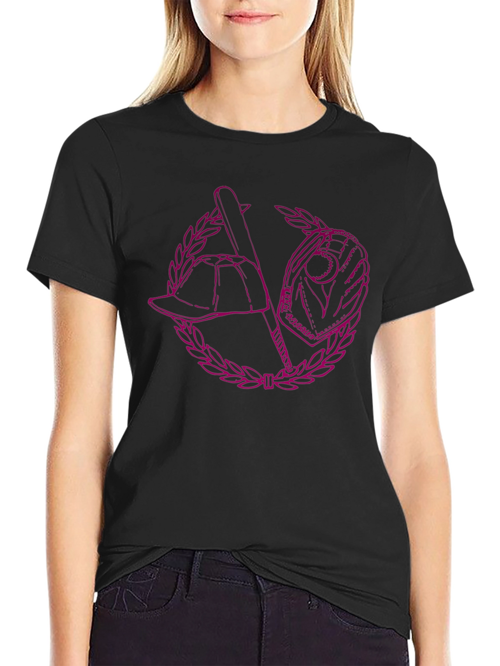 Baseball Graphic Tee - Black Cotton Blend Shirt