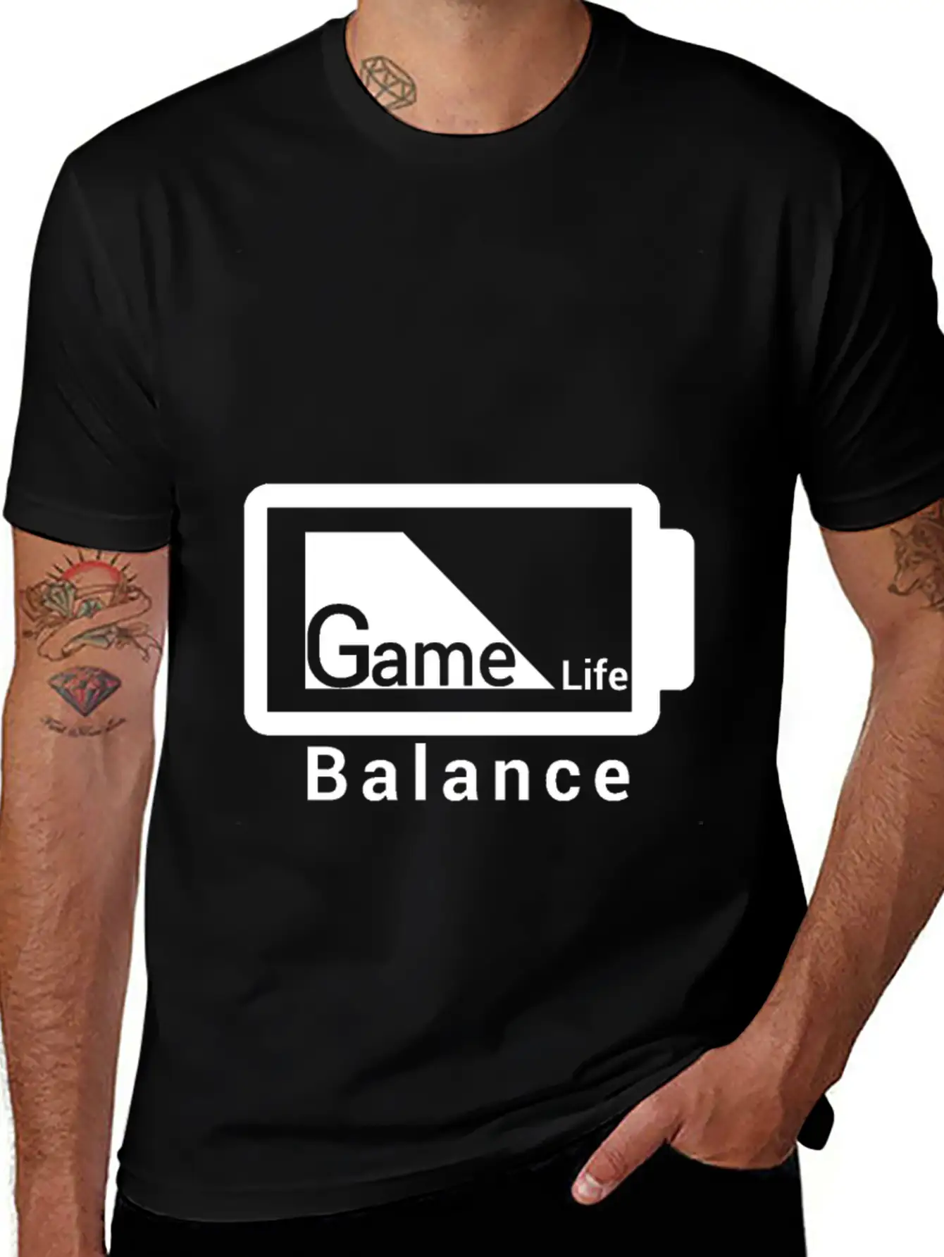 Game Life Balance Battery Design Outside Stylish Everyday T-Shirt – Unisex Basic Cotton Tee