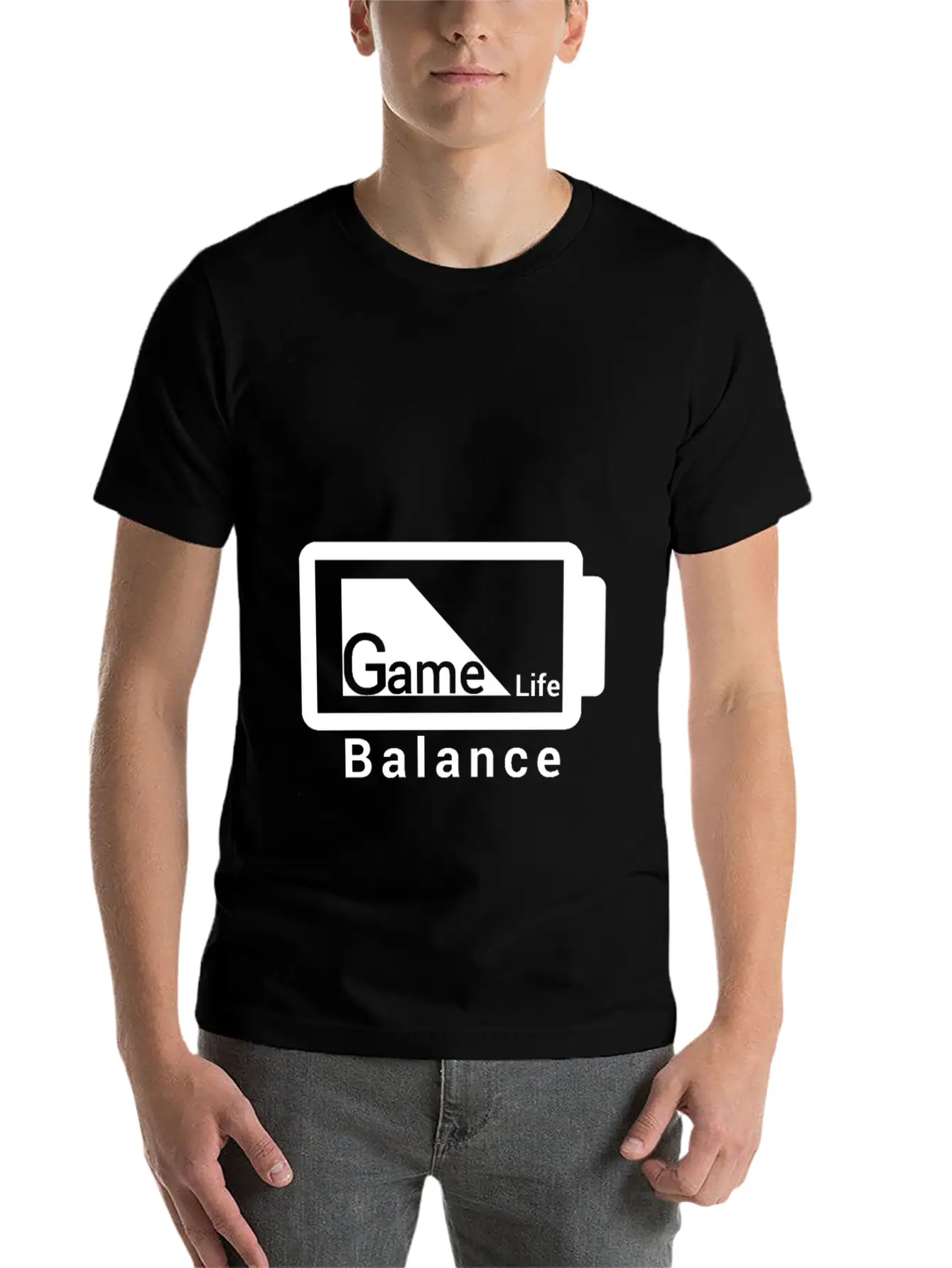 Game Life Balance Battery Design Outside Stylish Everyday T-Shirt – Unisex Basic Cotton Tee