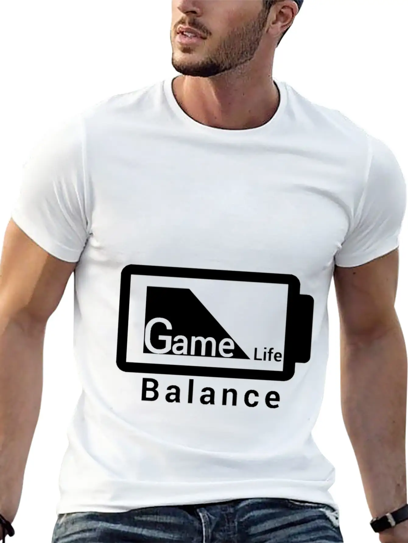 Game Life Balance Battery Design Outside Stylish Everyday T-Shirt – Unisex Basic Cotton Tee