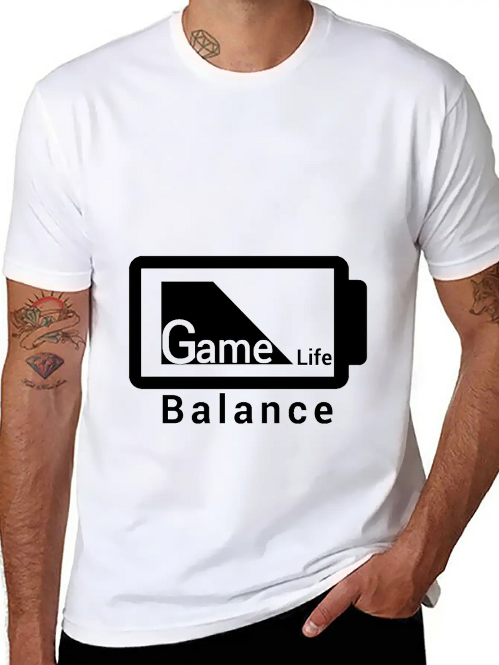 Game Life Balance Battery Design Outside Stylish Everyday T-Shirt – Unisex Basic Cotton Tee