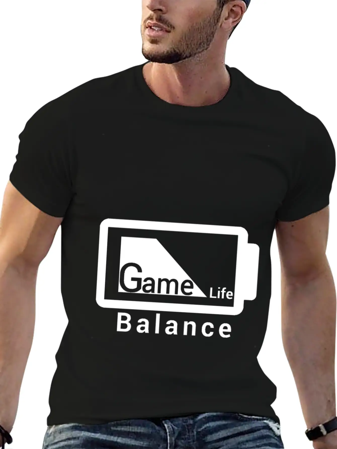 Game Life Balance Battery Design Outside Stylish Everyday T-Shirt – Unisex Basic Cotton Tee