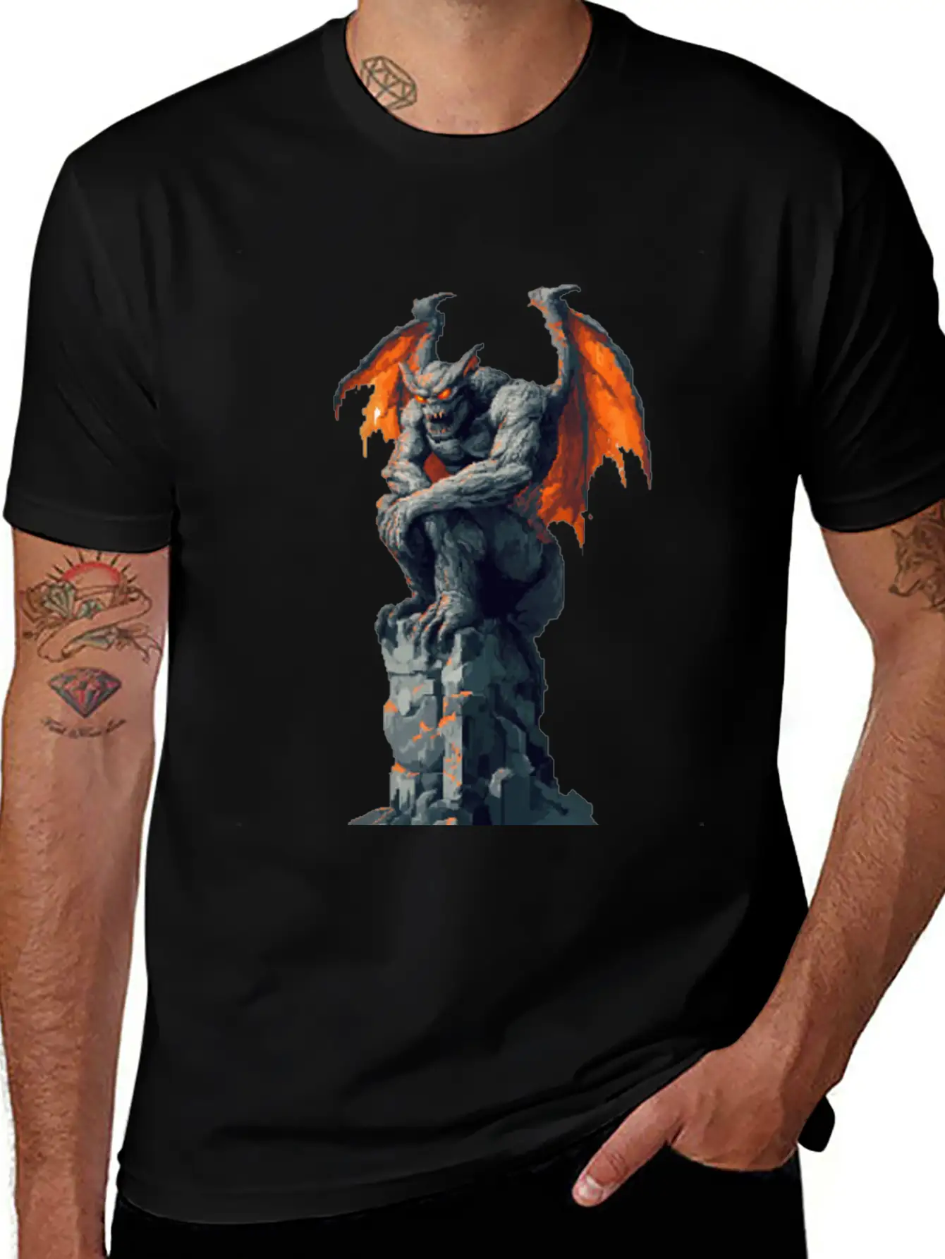 Gargoyle Pixel Art Basic Graphic T-Shirt – Daily Comfort In Soft Cotton