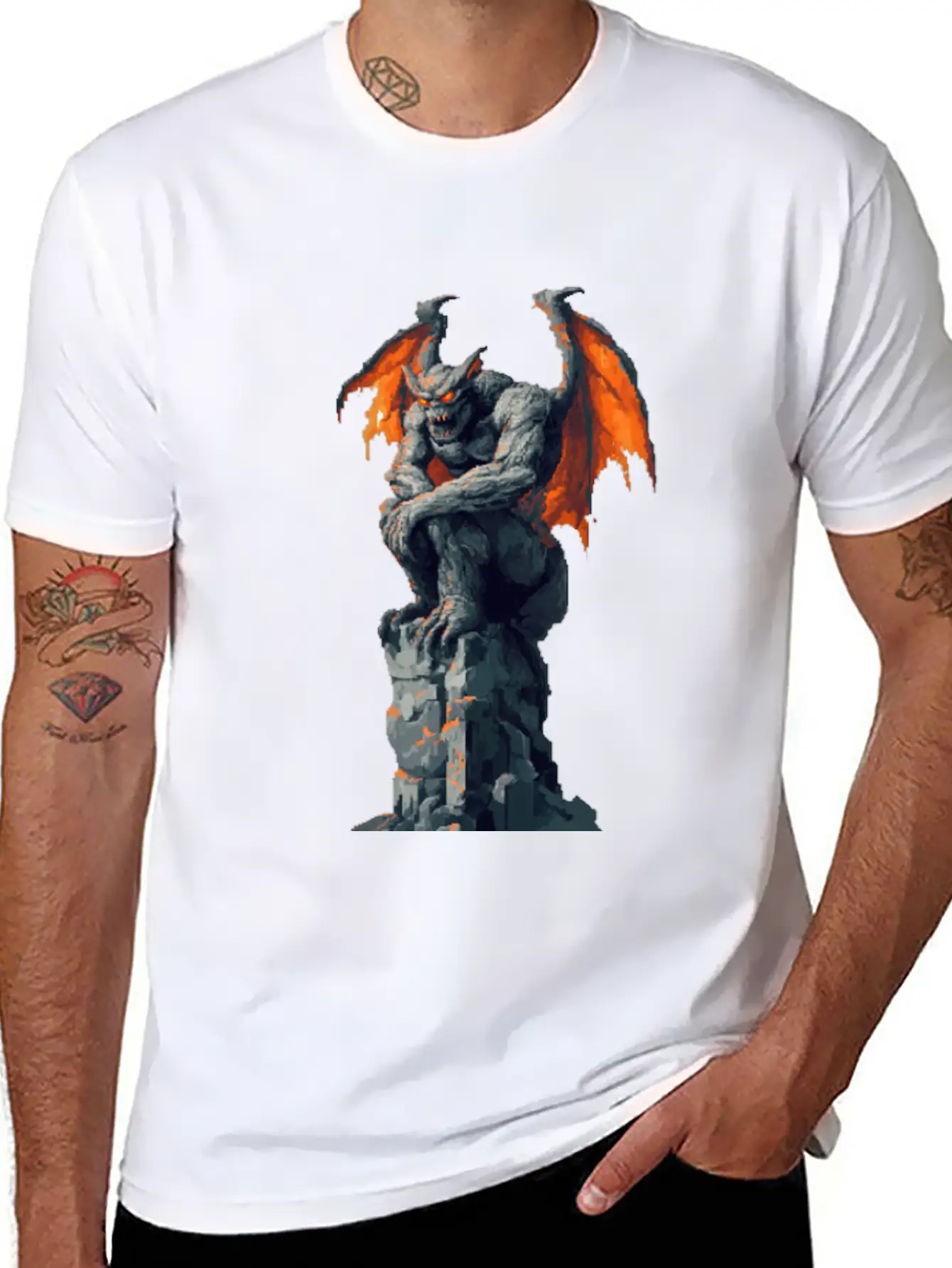 Gargoyle Pixel Art Basic Graphic T-Shirt – Daily Comfort In Soft Cotton