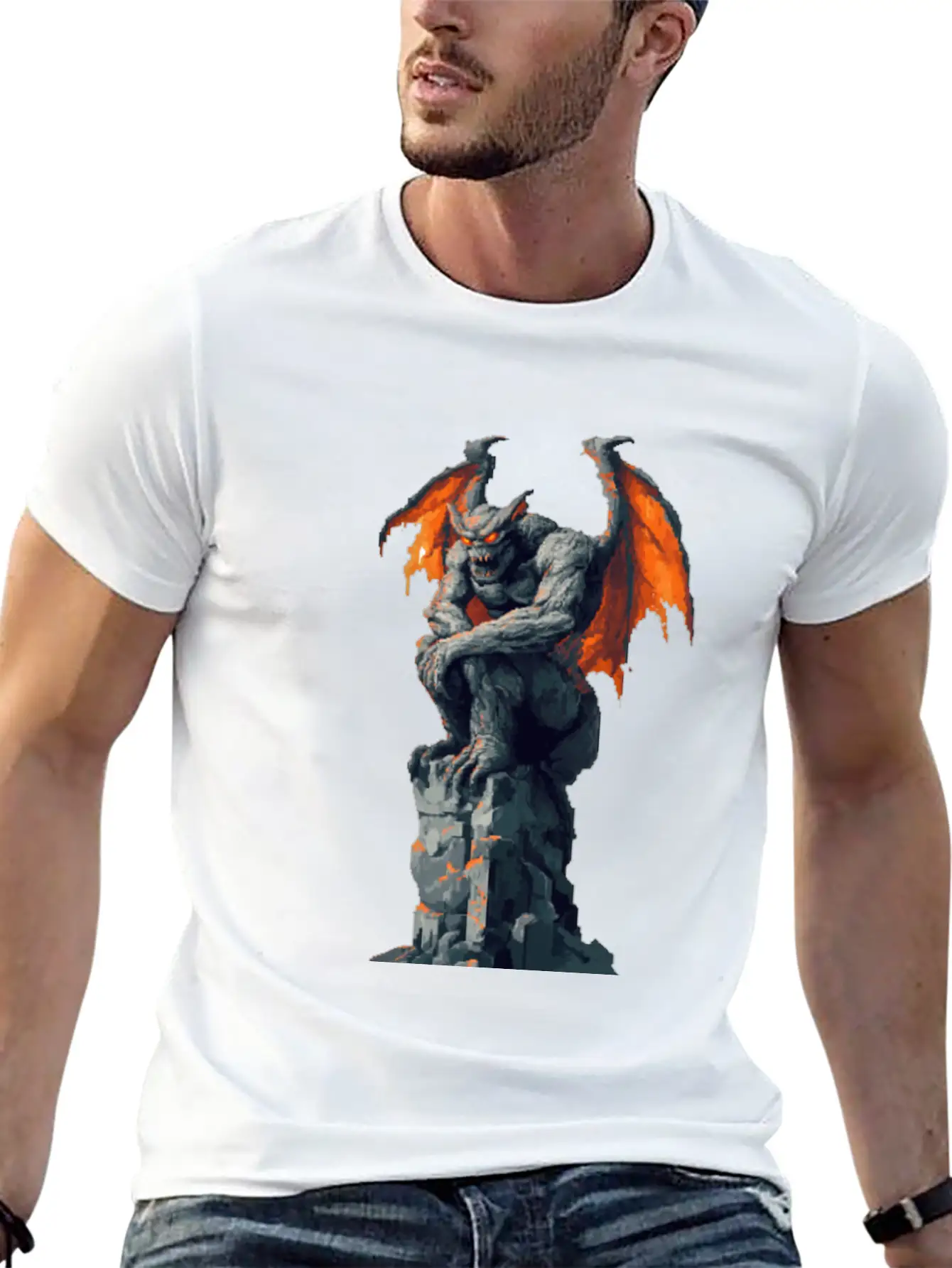 Gargoyle Pixel Art Basic Graphic T-Shirt – Daily Comfort In Soft Cotton