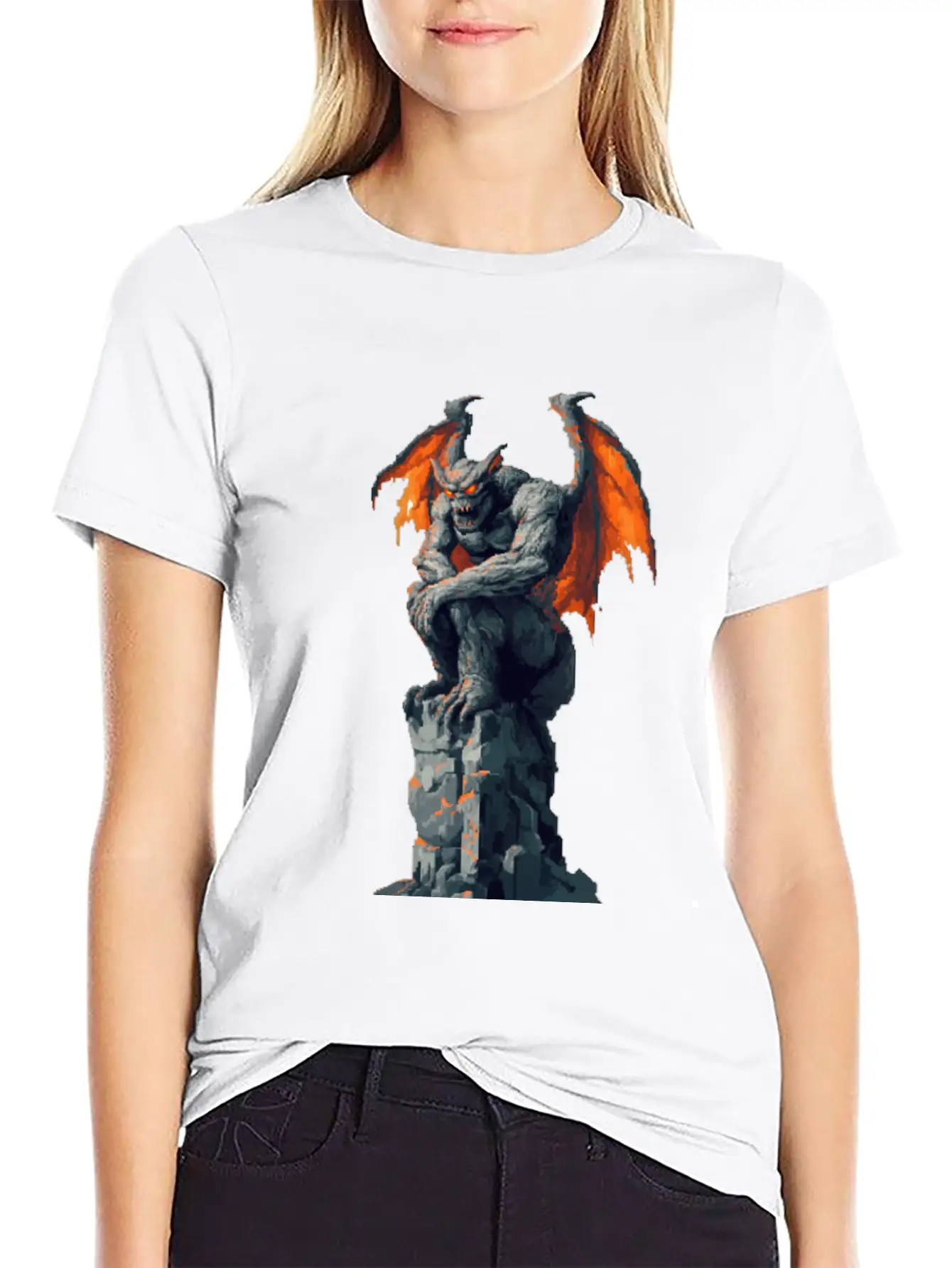 Gargoyle Pixel Art Basic Graphic T-Shirt – Daily Comfort In Soft Cotton