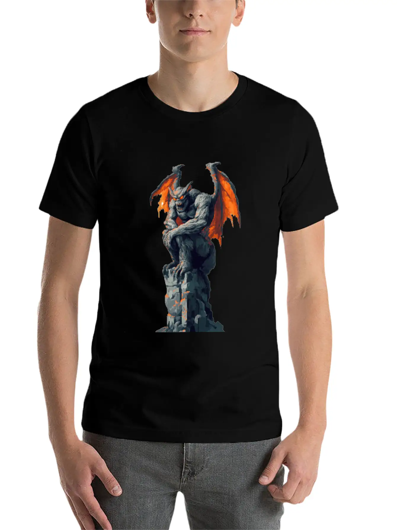 Gargoyle Pixel Art Basic Graphic T-Shirt – Daily Comfort In Soft Cotton