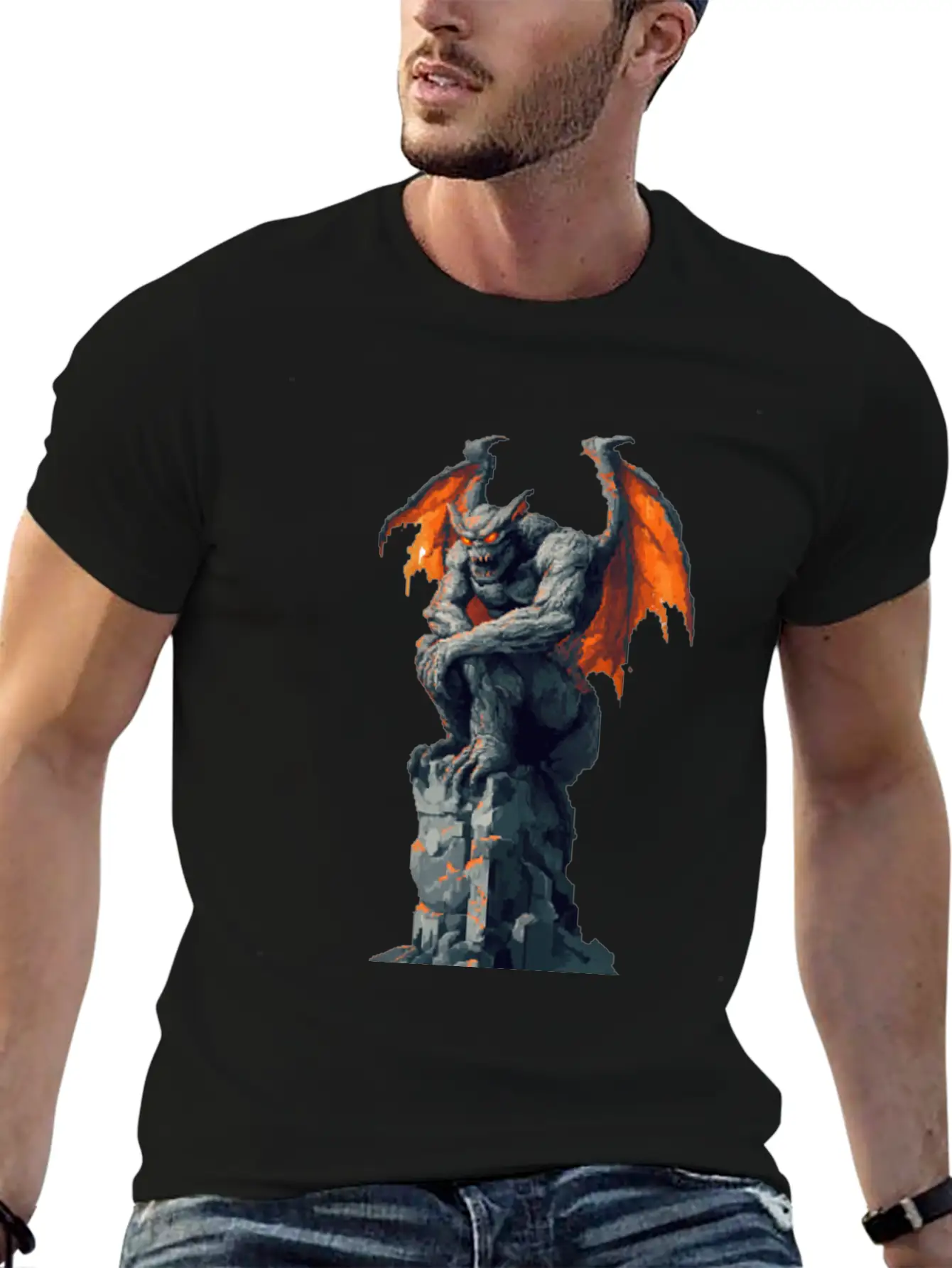 Gargoyle Pixel Art Basic Graphic T-Shirt – Daily Comfort In Soft Cotton