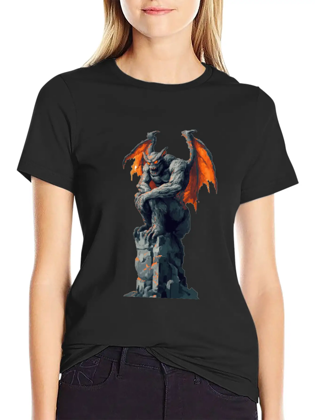 Gargoyle Pixel Art Basic Graphic T-Shirt – Daily Comfort In Soft Cotton