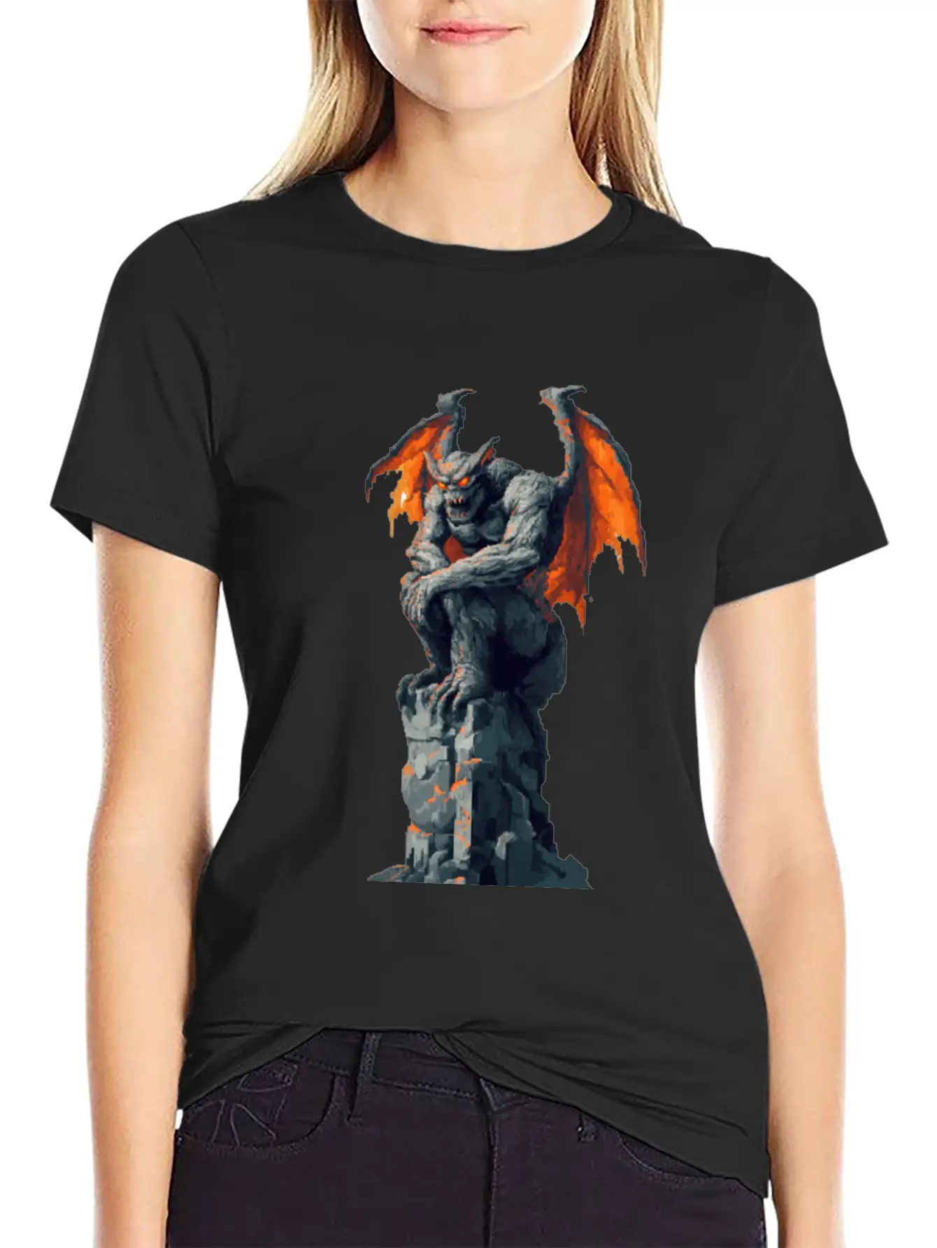Gargoyle Pixel Art Basic Graphic T-Shirt – Daily Comfort In Soft Cotton