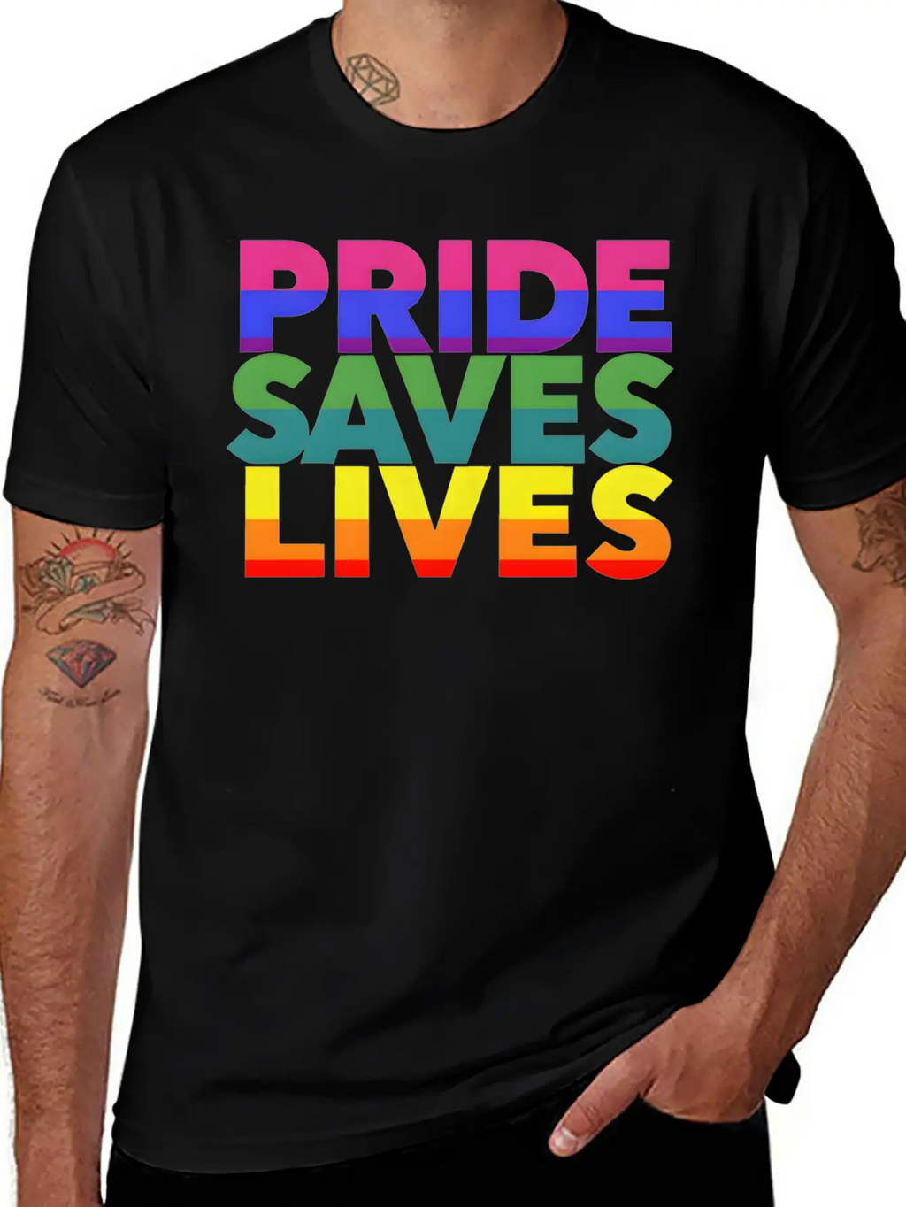 Gay Pride LGBT Community Support Pride Saves Lives Stylish Everyday T-Shirt – Unisex Basic Cotton Tee