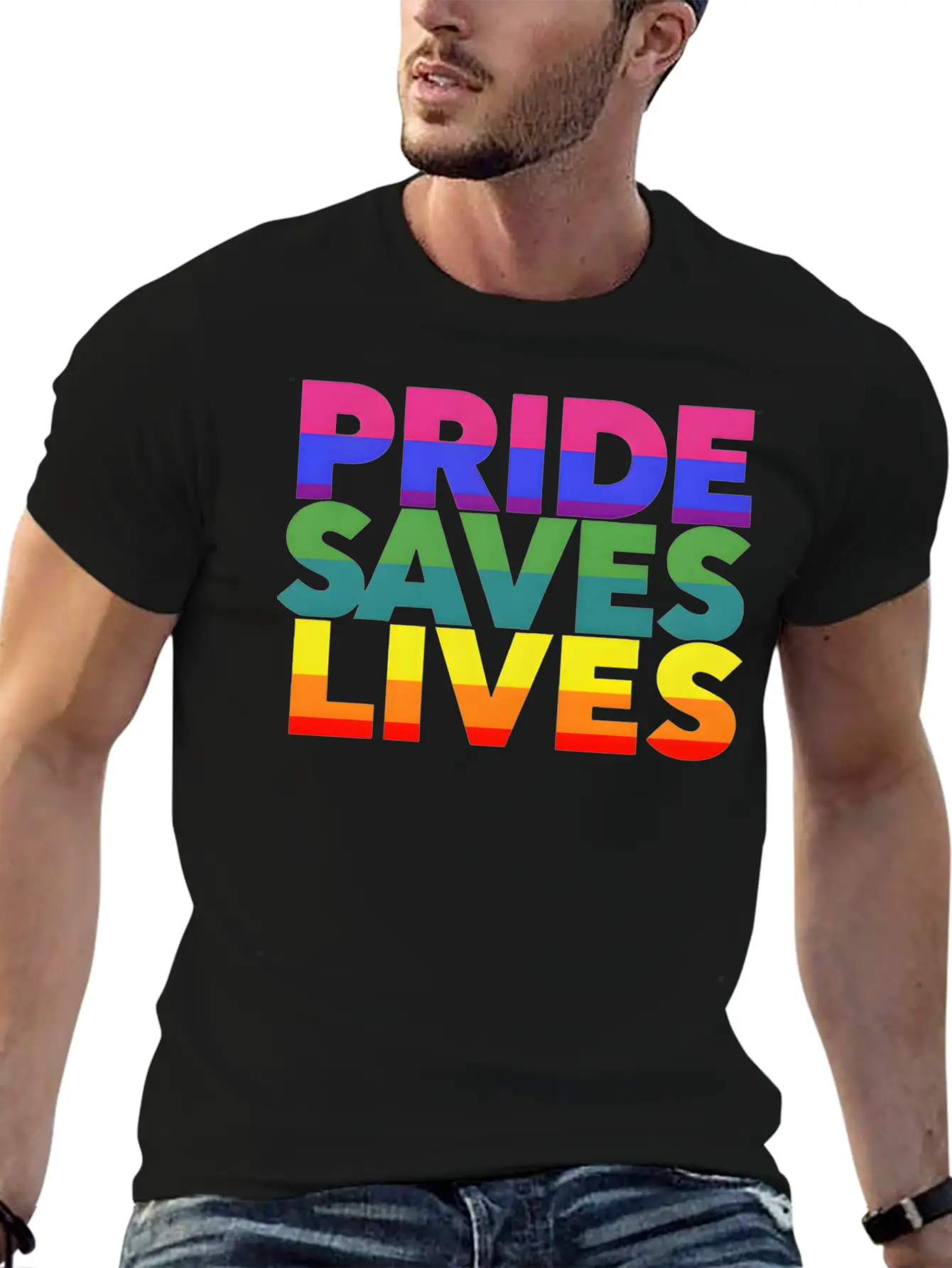 Gay Pride LGBT Community Support Pride Saves Lives Stylish Everyday T-Shirt – Unisex Basic Cotton Tee
