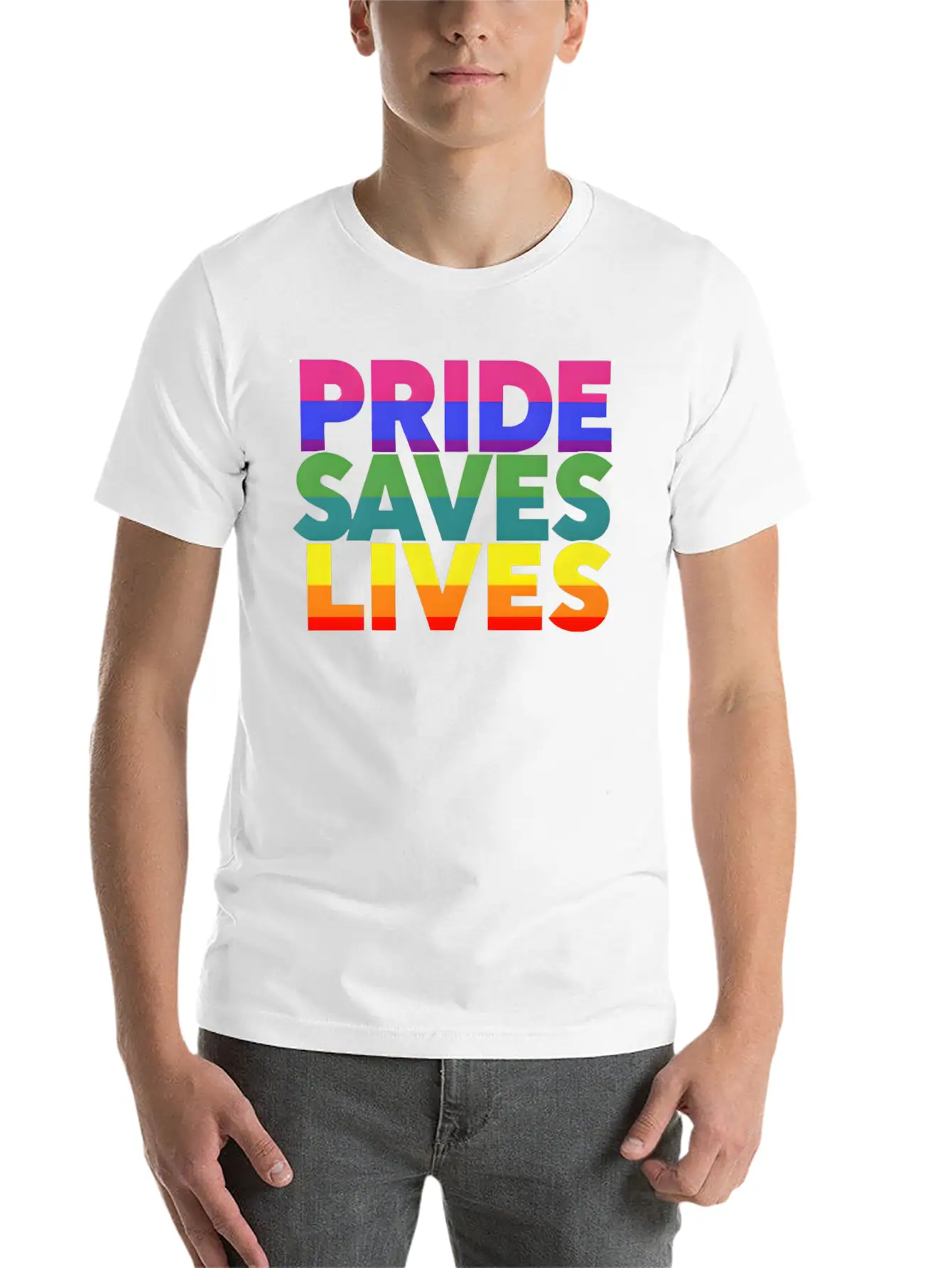 Gay Pride LGBT Community Support Pride Saves Lives Stylish Everyday T-Shirt – Unisex Basic Cotton Tee