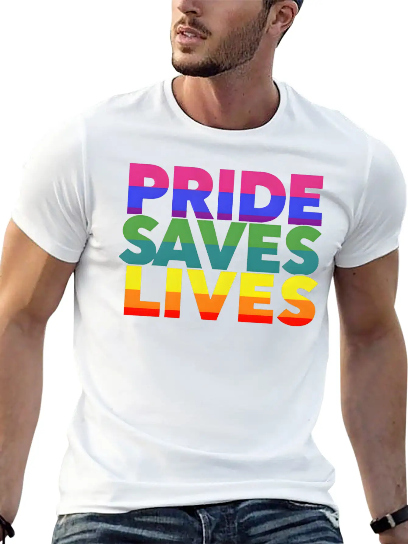 Gay Pride LGBT Community Support Pride Saves Lives Stylish Everyday T-Shirt – Unisex Basic Cotton Tee