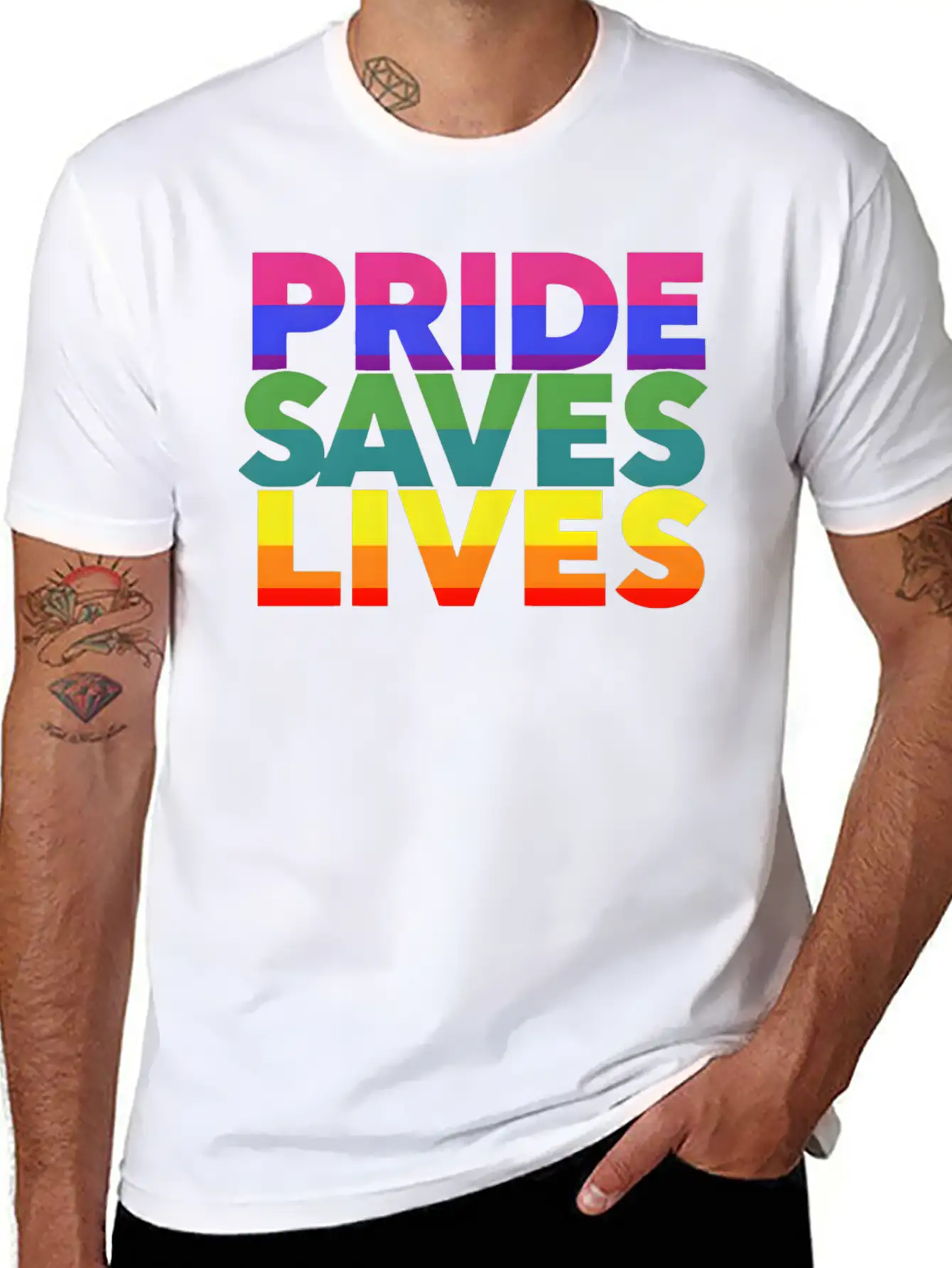 Gay Pride LGBT Community Support Pride Saves Lives Stylish Everyday T-Shirt – Unisex Basic Cotton Tee