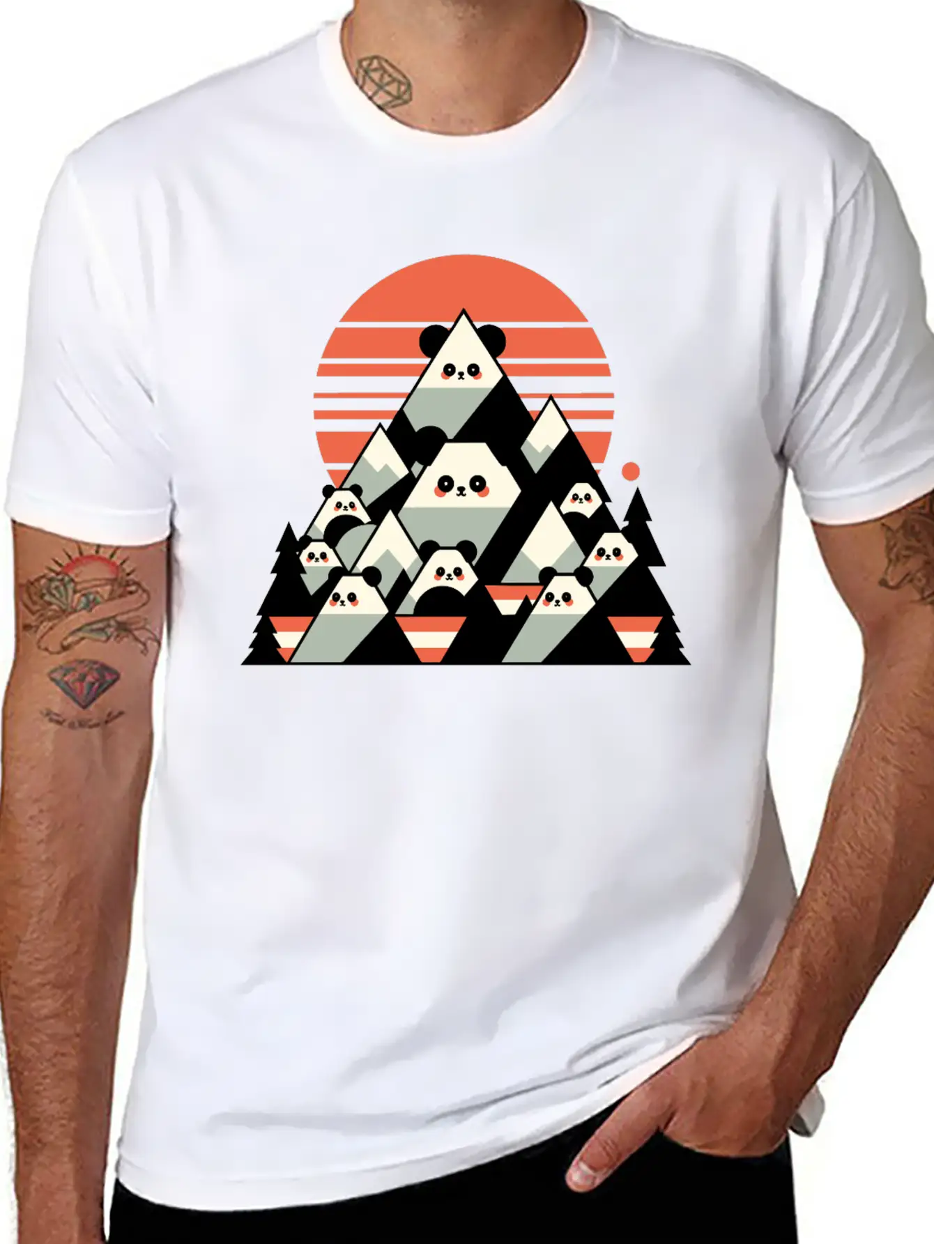 Geometric Pandas Mountain Relaxed Everyday Tee – Lightweight And Durable Cotton