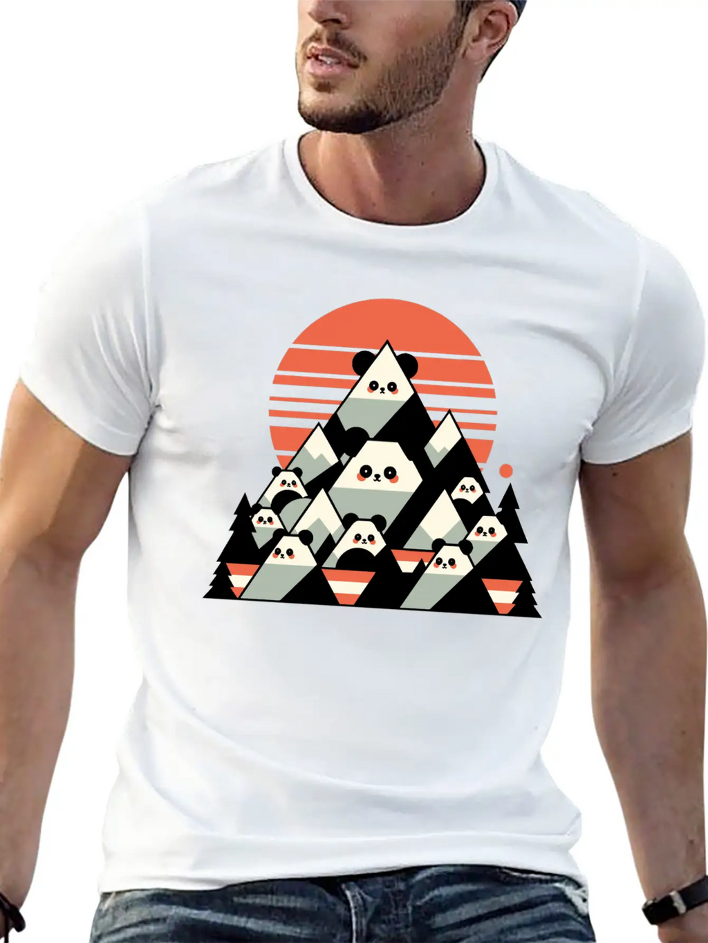 Geometric Pandas Mountain Relaxed Everyday Tee – Lightweight And Durable Cotton