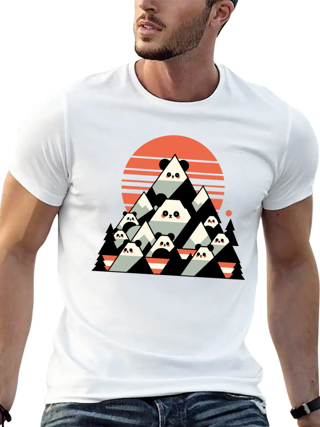 Geometric Pandas Mountain Relaxed Everyday Tee – Lightweight And Durable Cotton