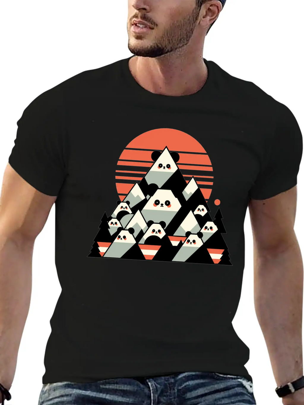 Geometric Pandas Mountain Relaxed Everyday Tee – Lightweight And Durable Cotton