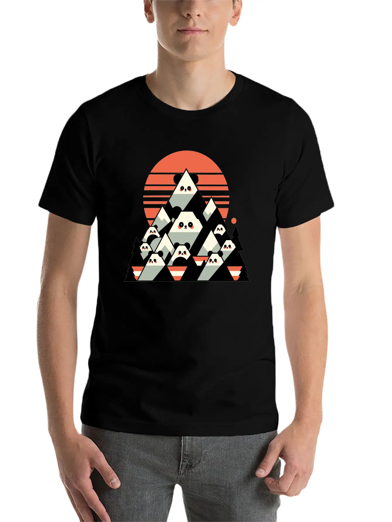 Geometric Pandas Mountain Relaxed Everyday Tee – Lightweight And Durable Cotton