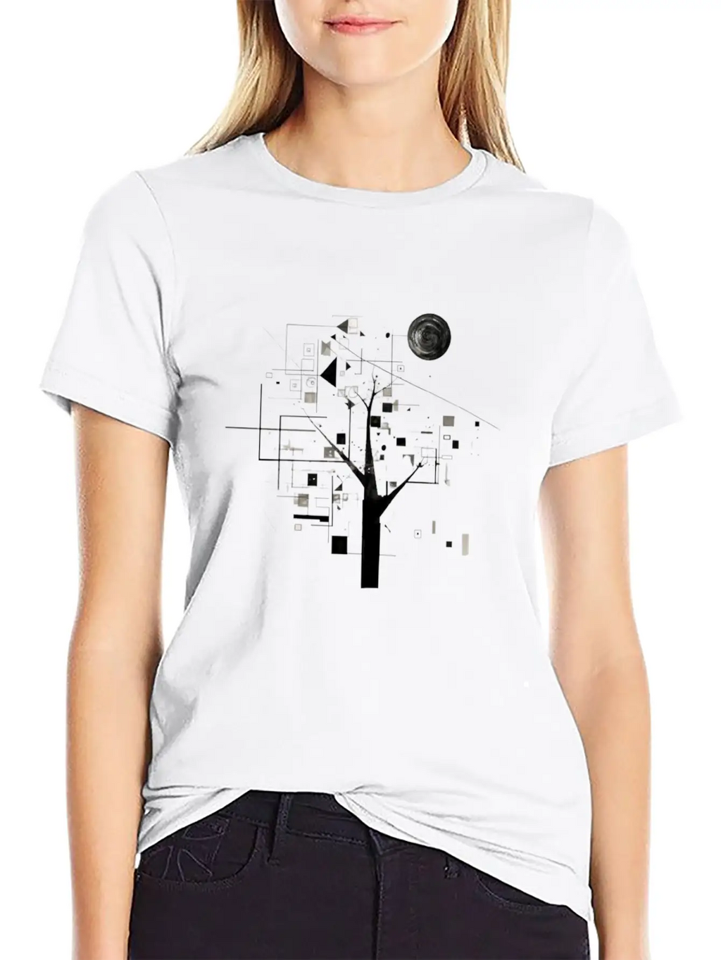Geometric Tree Design Essential Cotton Tee For Daily Outfits – Unisex Style