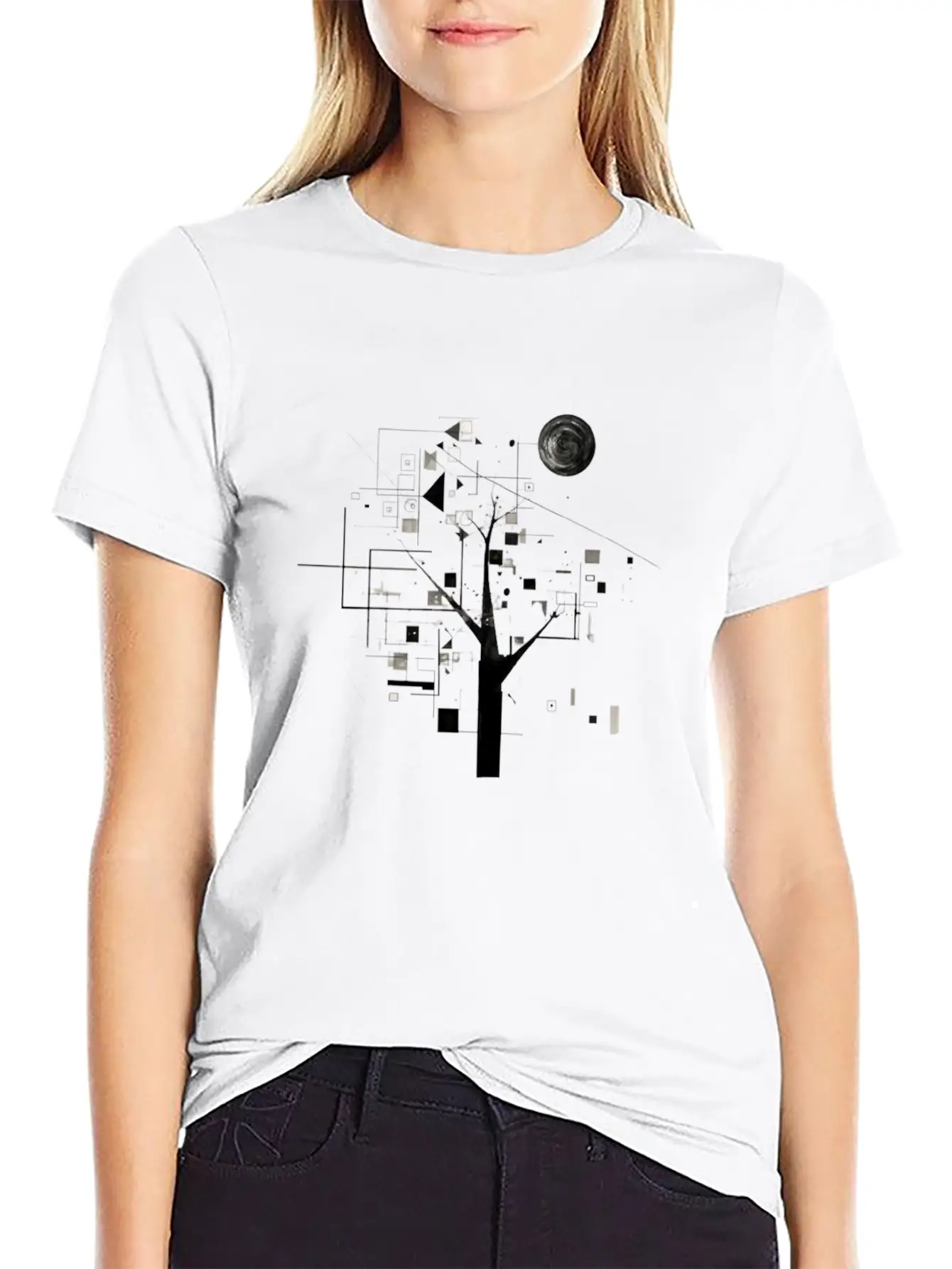 Geometric Tree Design Essential Cotton Tee For Daily Outfits – Unisex Style