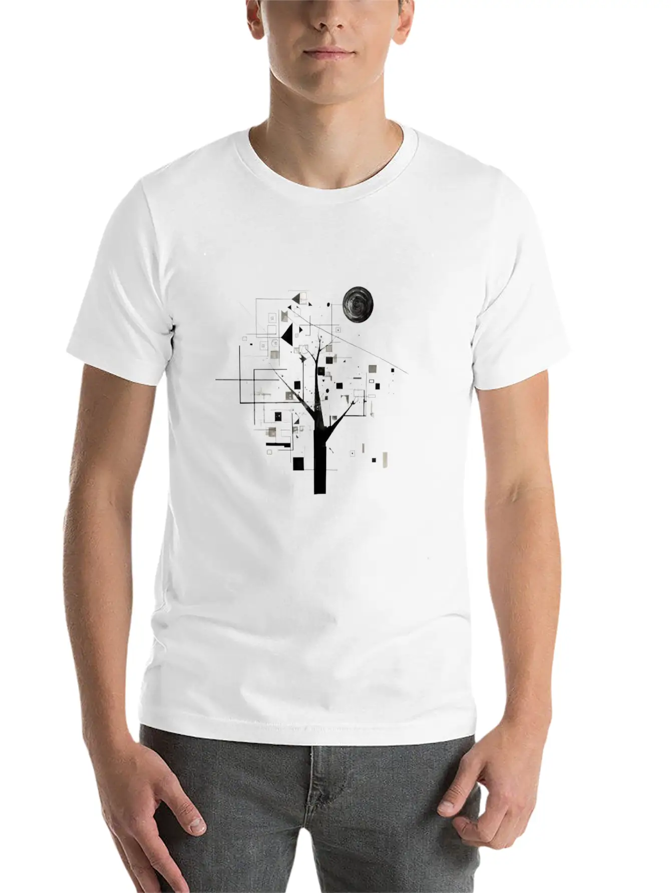 Geometric Tree Design Essential Cotton Tee For Daily Outfits – Unisex Style