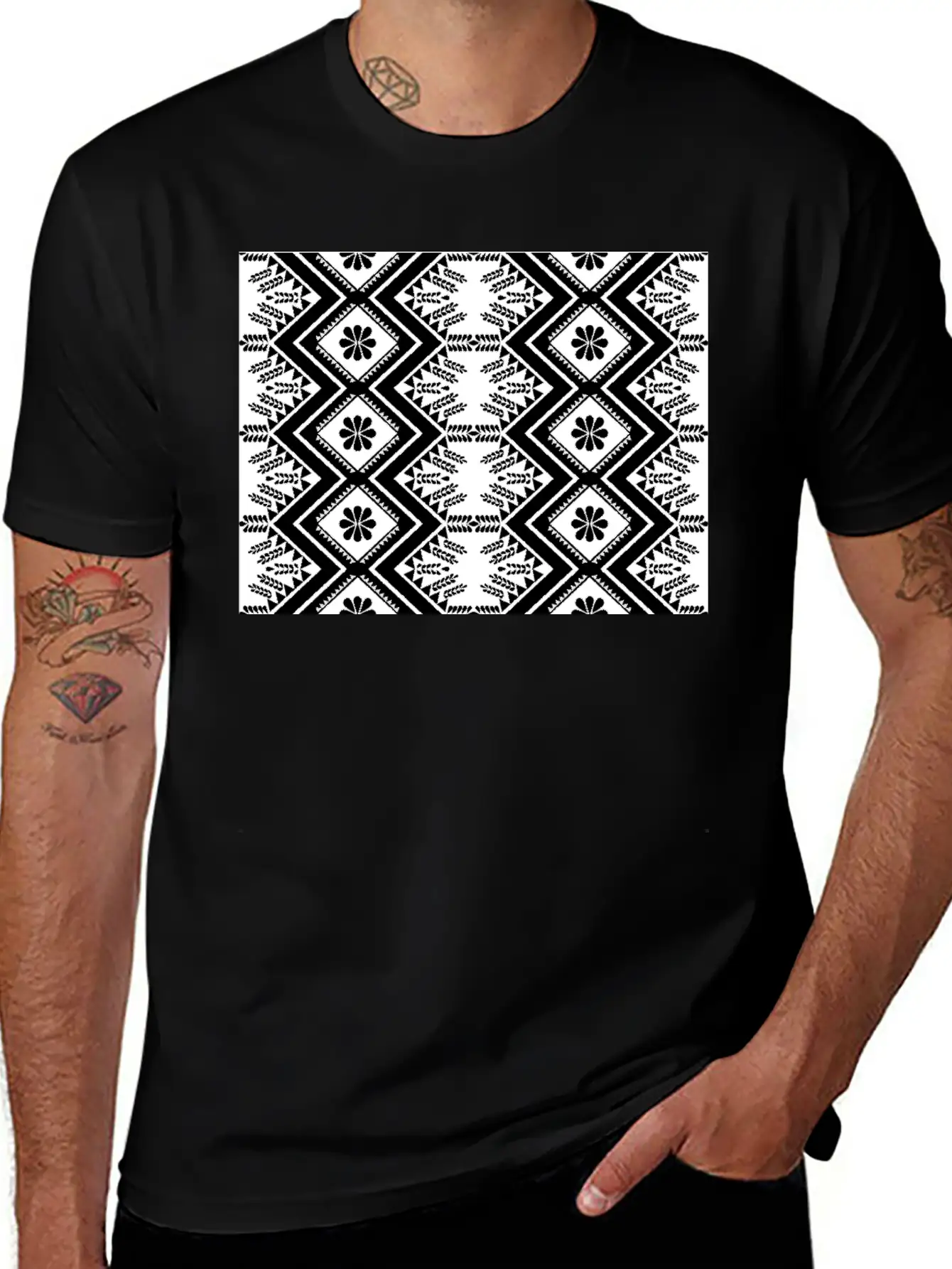 Geometric Tribal Black And White Stylish Everyday T-Shirt – Unisex Basic Cotton Tee