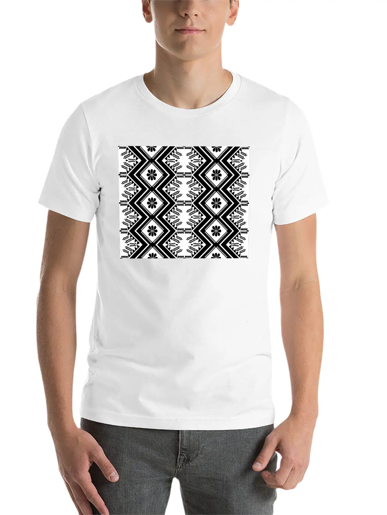 Geometric Tribal Black And White Stylish Everyday T-Shirt – Unisex Basic Cotton Tee