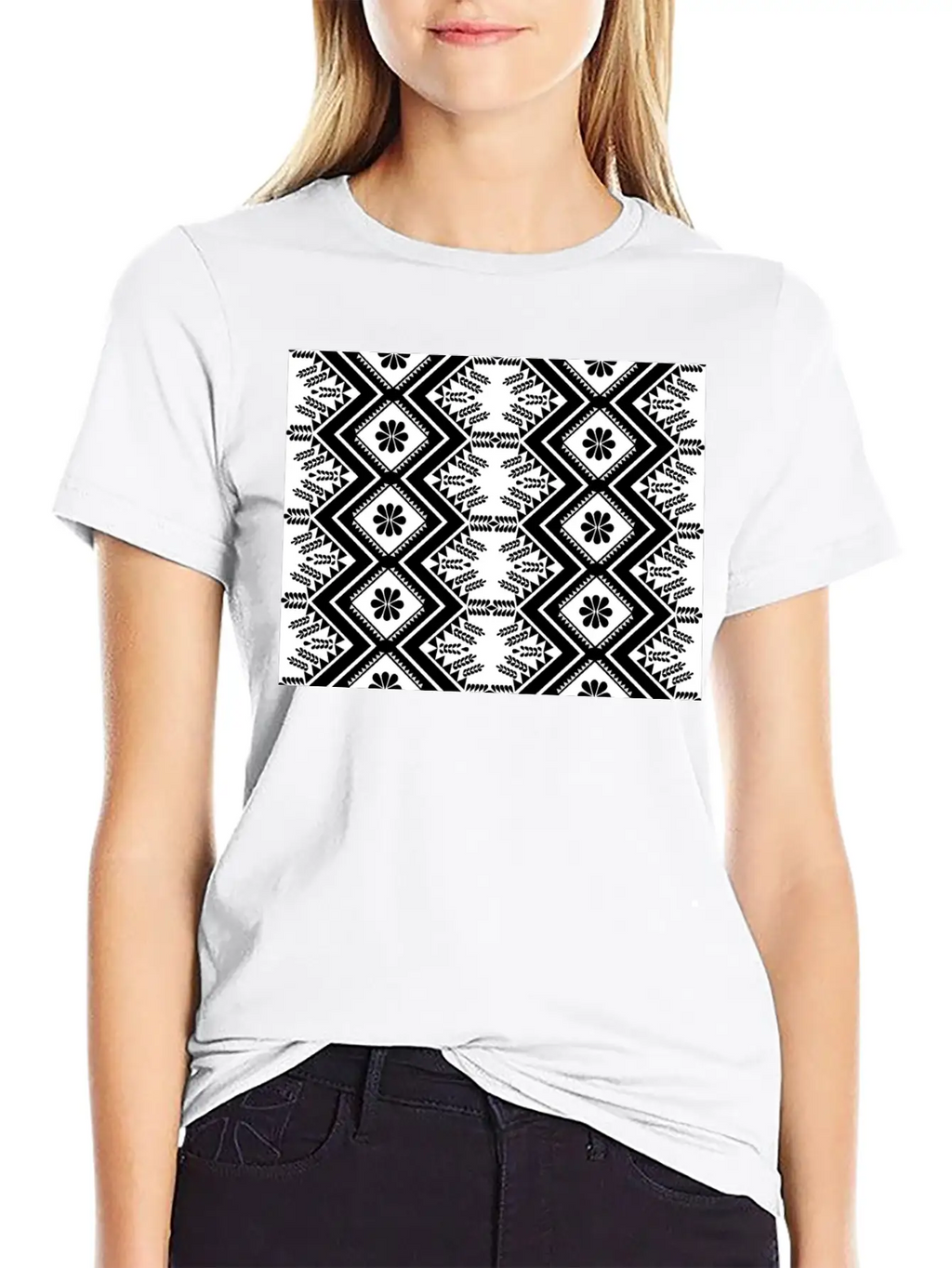 Geometric Tribal Black And White Stylish Everyday T-Shirt – Unisex Basic Cotton Tee