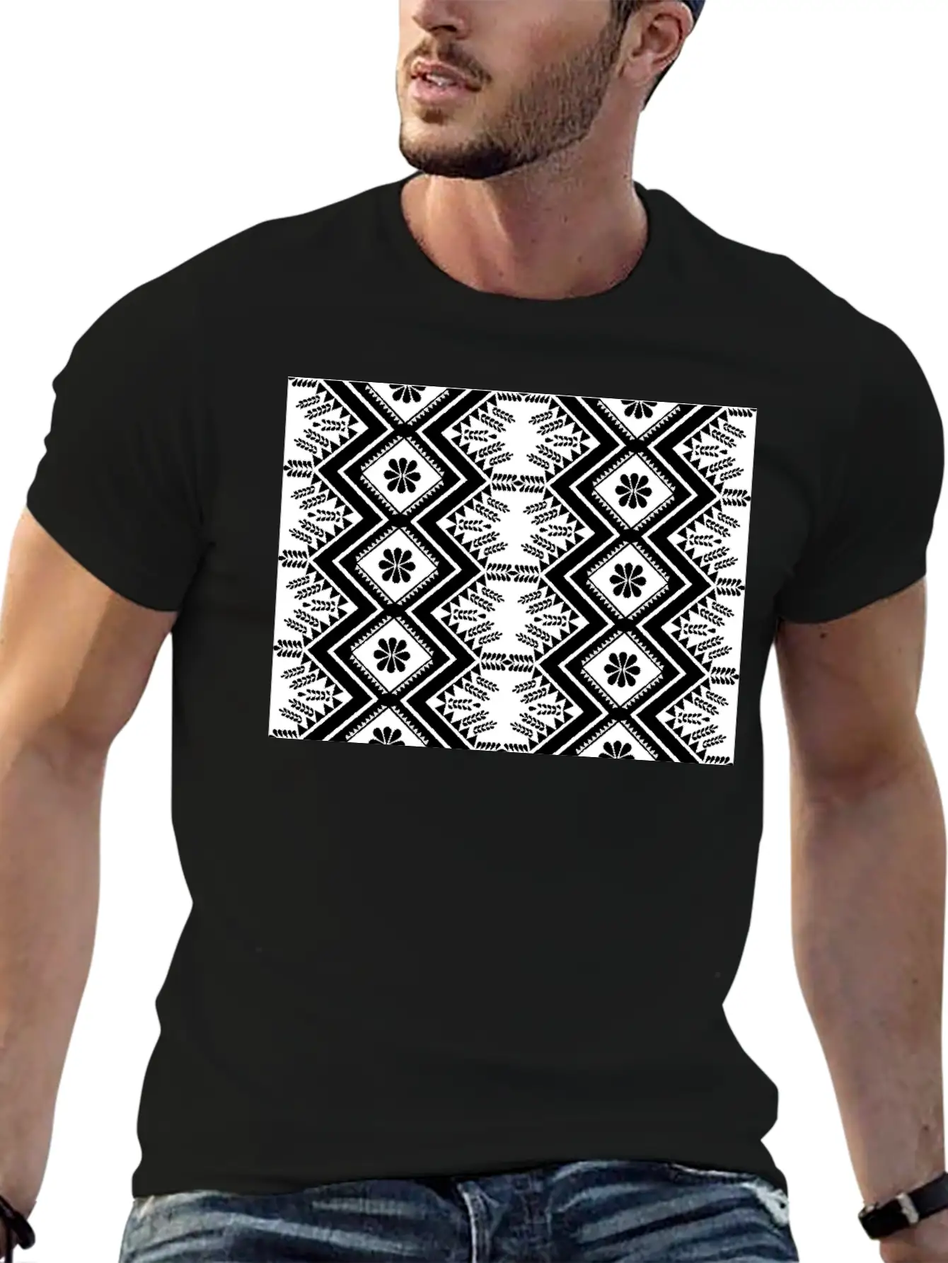 Geometric Tribal Black And White Stylish Everyday T-Shirt – Unisex Basic Cotton Tee