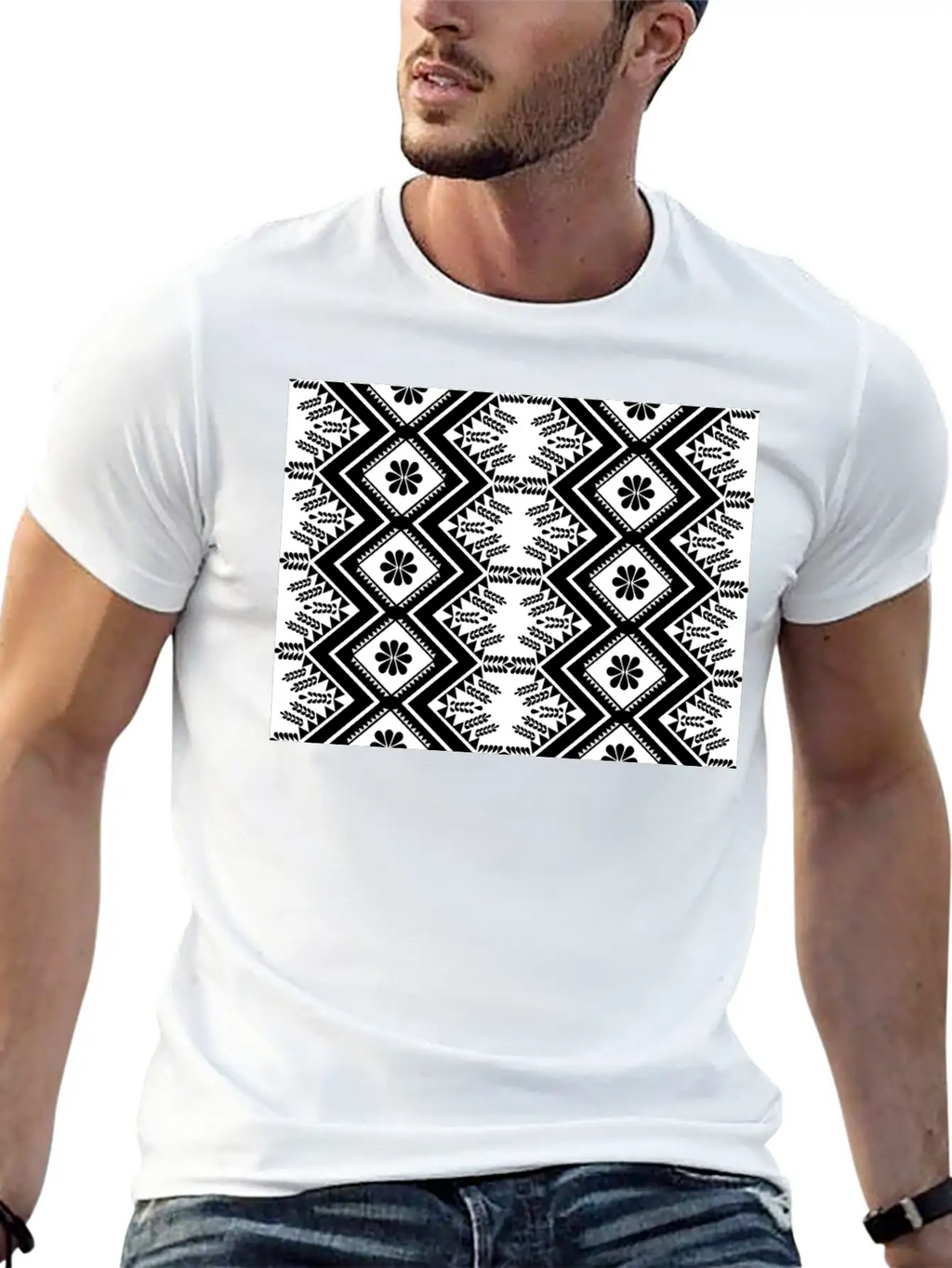 Geometric Tribal Black And White Stylish Everyday T-Shirt – Unisex Basic Cotton Tee