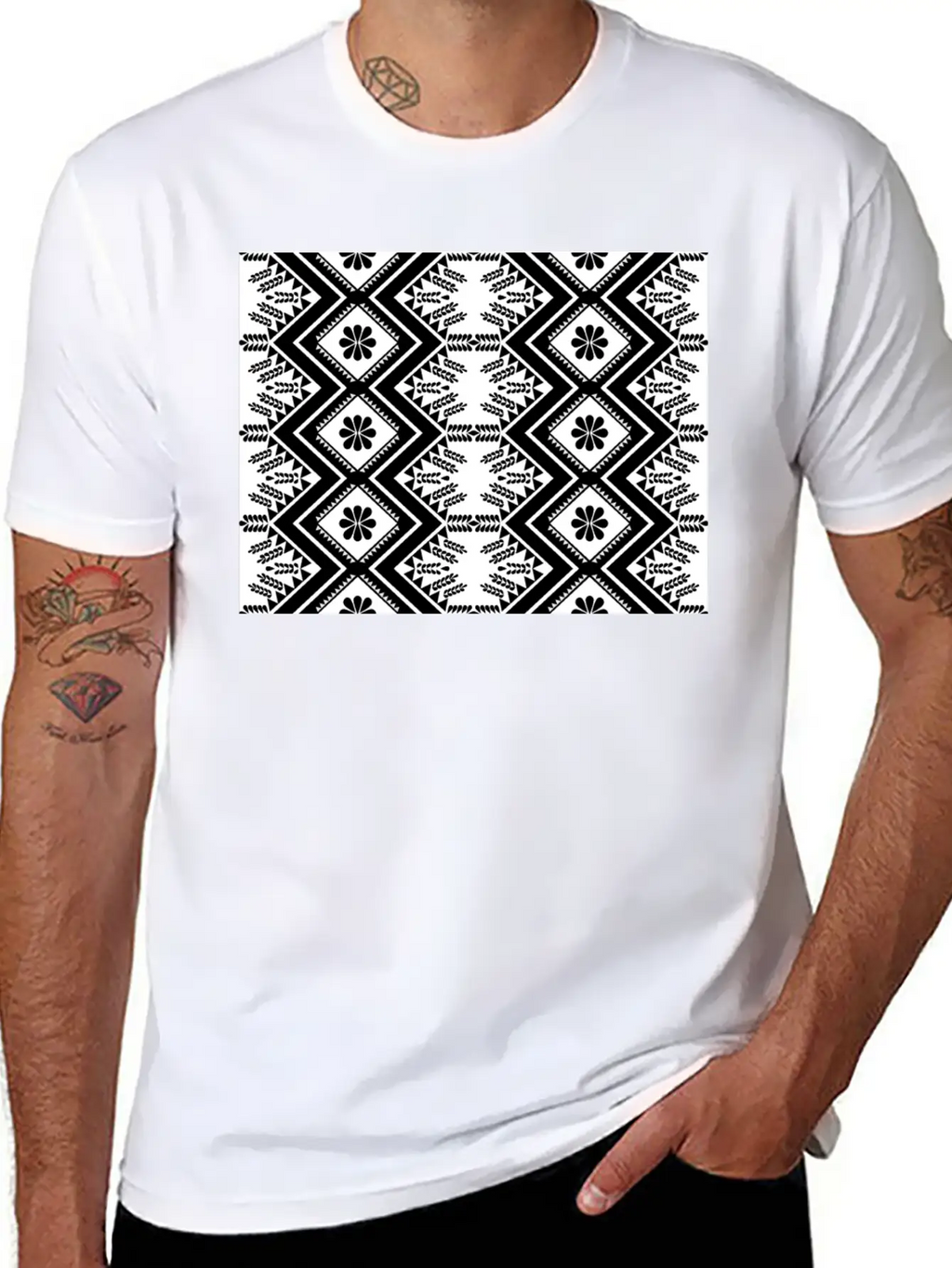 Geometric Tribal Black And White Stylish Everyday T-Shirt – Unisex Basic Cotton Tee