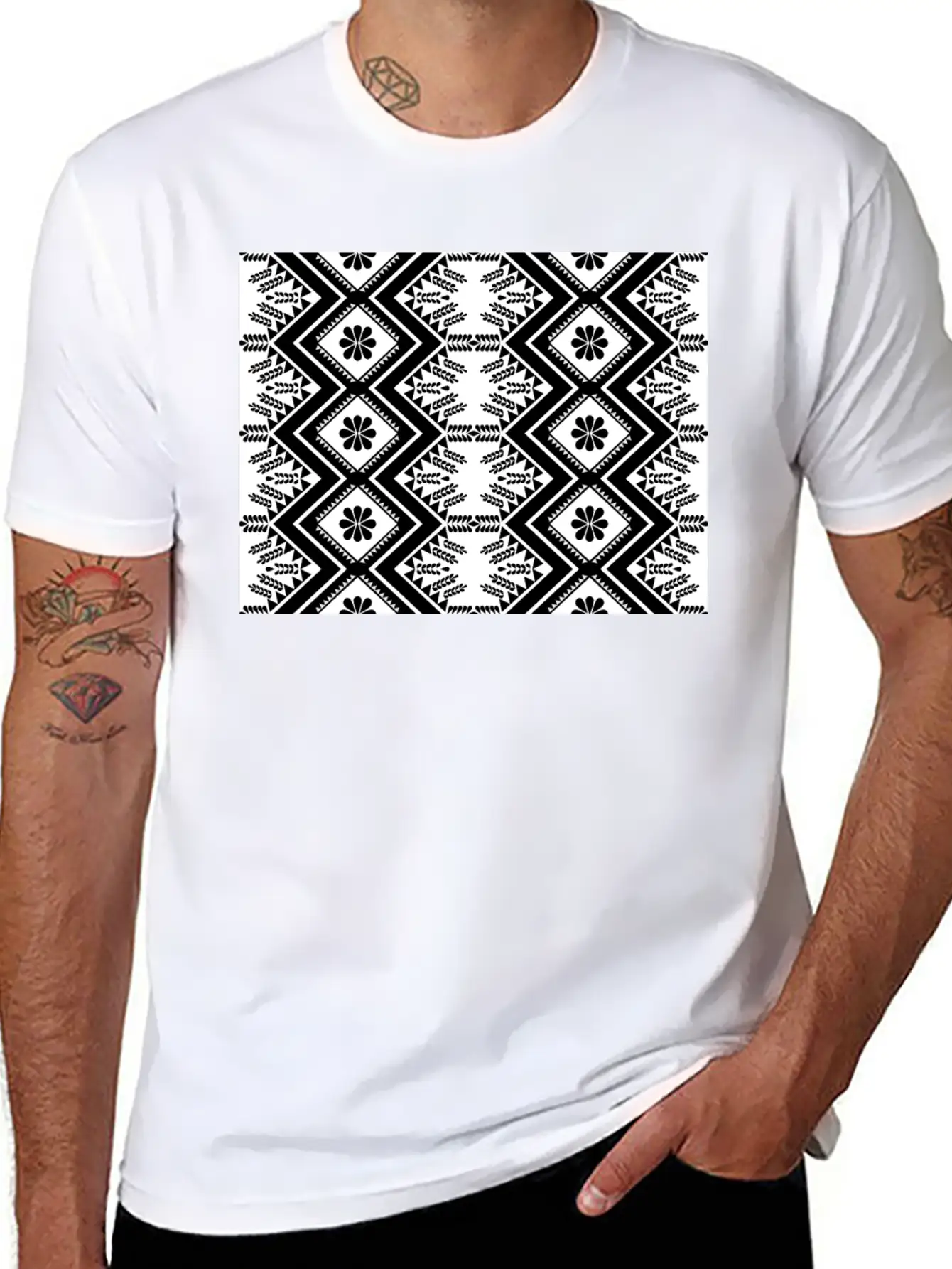 Geometric Tribal Black And White Stylish Everyday T-Shirt – Unisex Basic Cotton Tee