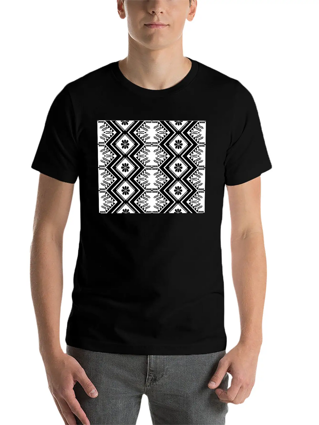 Geometric Tribal Black And White Stylish Everyday T-Shirt – Unisex Basic Cotton Tee