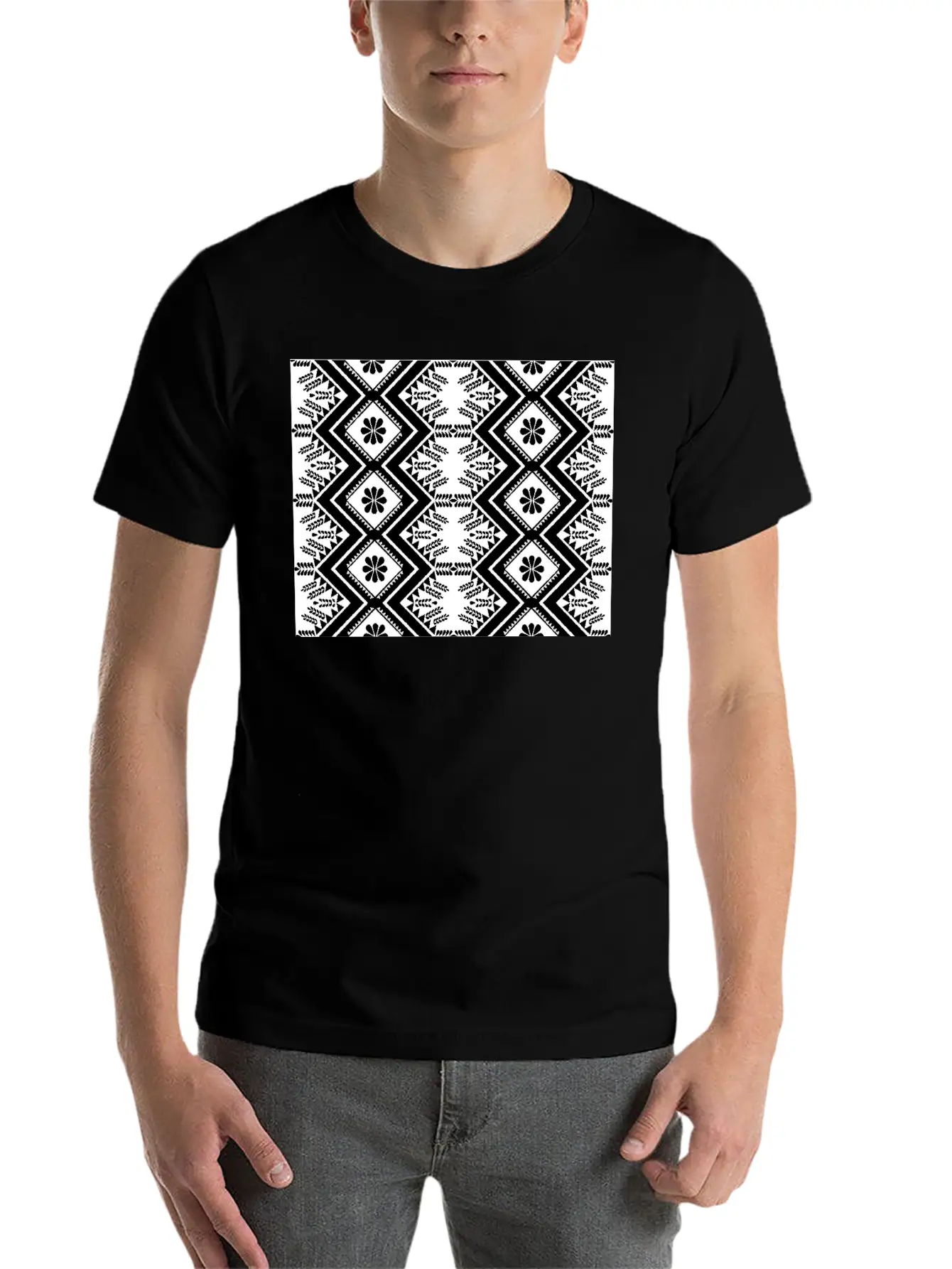 Geometric Tribal Black And White Stylish Everyday T-Shirt – Unisex Basic Cotton Tee