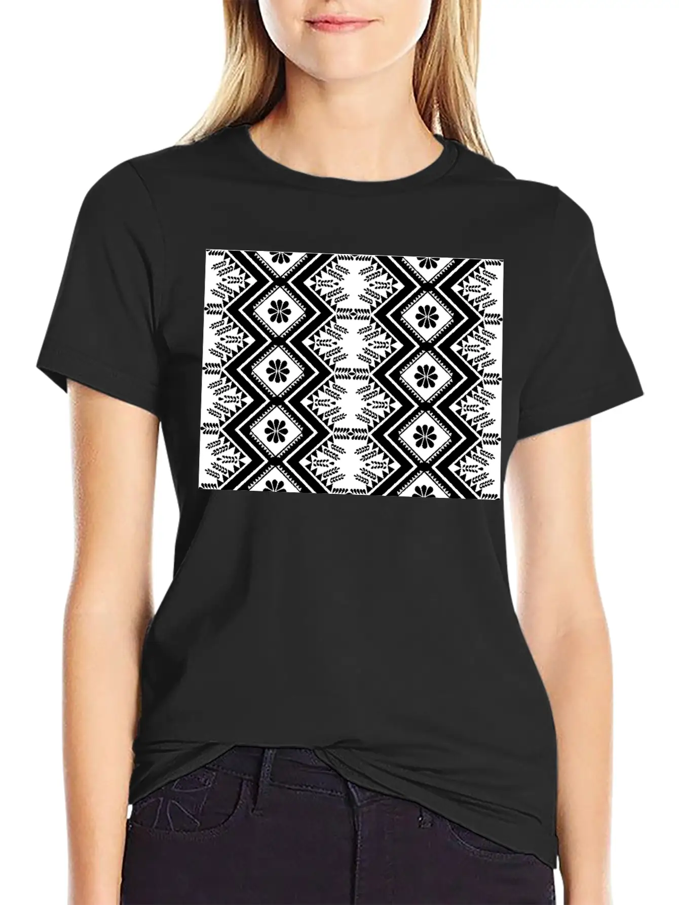 Geometric Tribal Black And White Stylish Everyday T-Shirt – Unisex Basic Cotton Tee