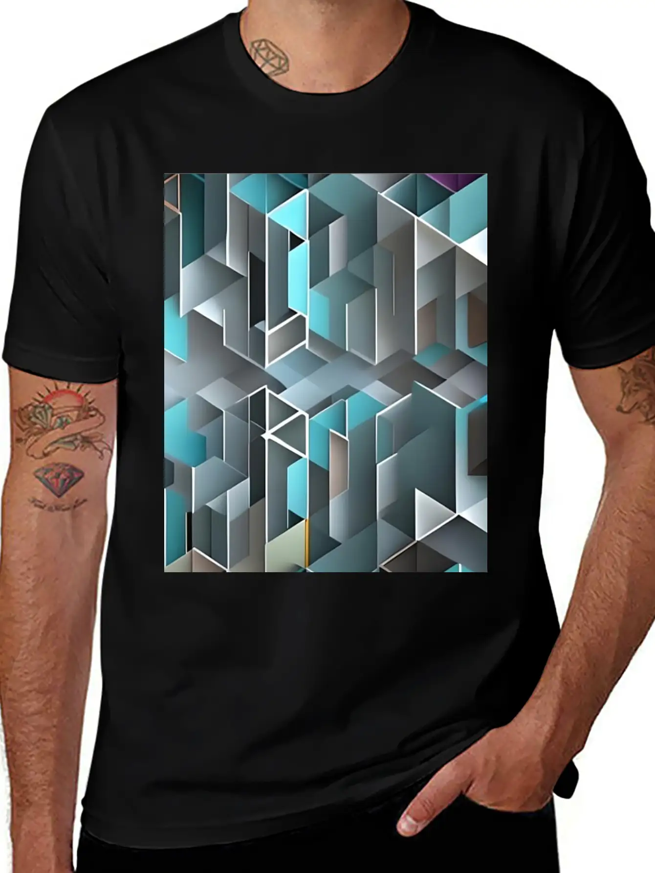 Geometrical Pattern Essential Cotton Tee For Daily Outfits – Unisex Style