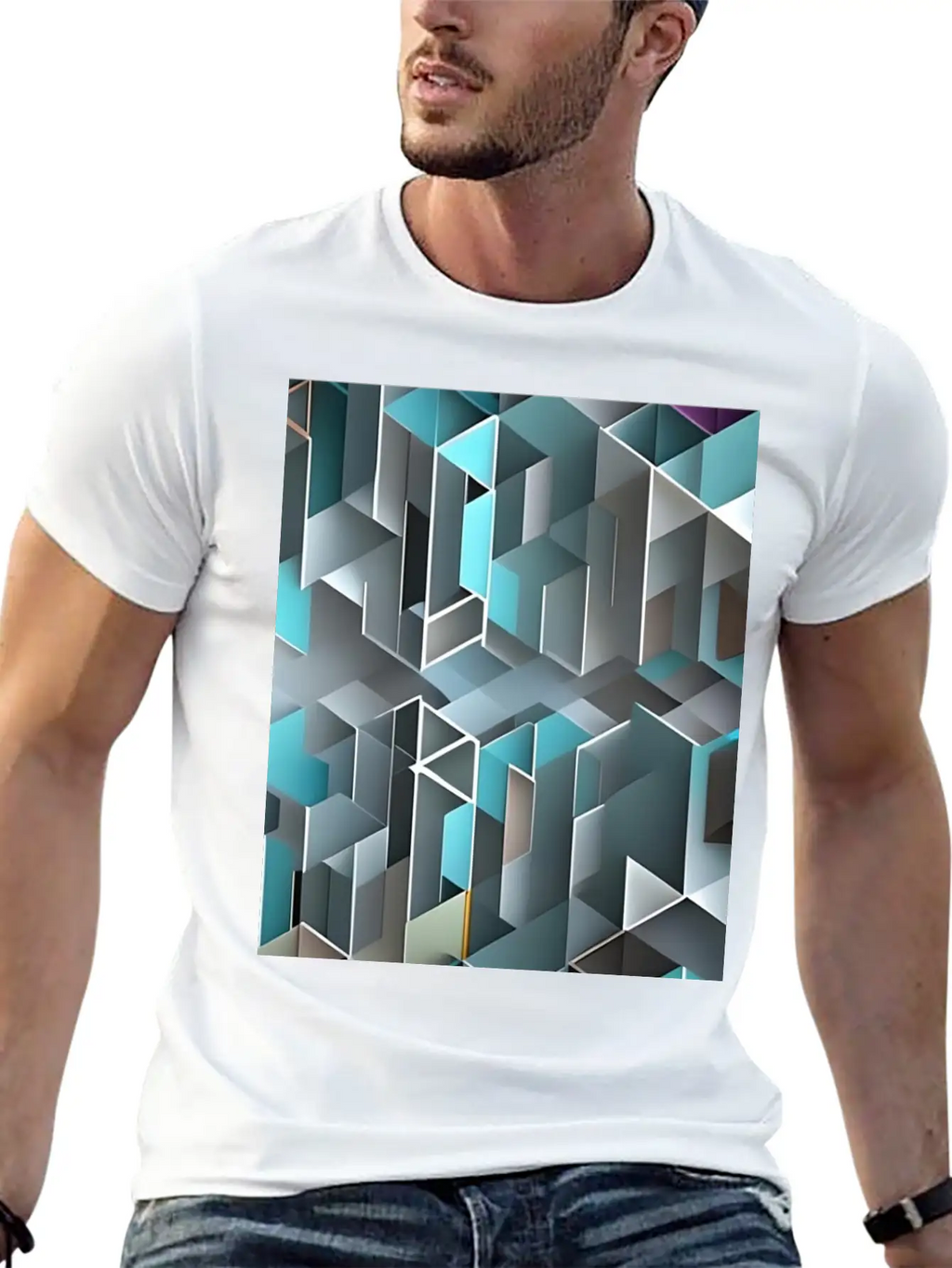 Geometrical Pattern Essential Cotton Tee For Daily Outfits – Unisex Style